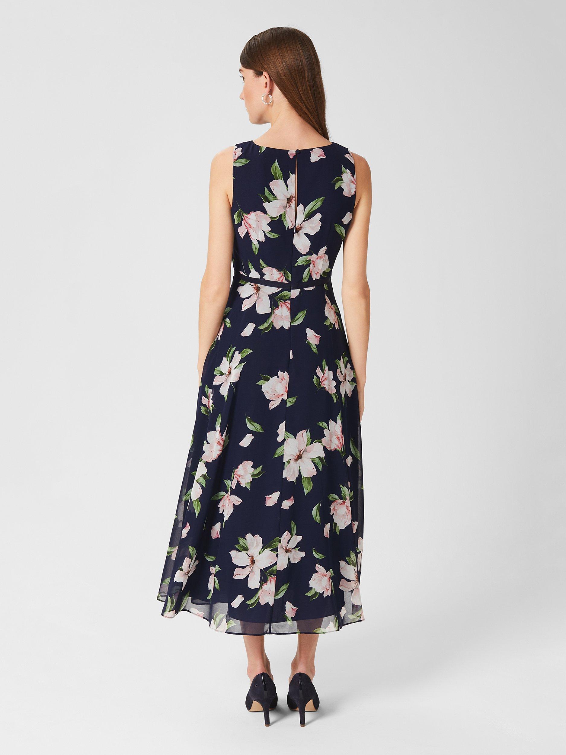 Product image 2 of 8, which shows Hobbs Petite Carly Floral Midi Dress, Navy/Multi, 6