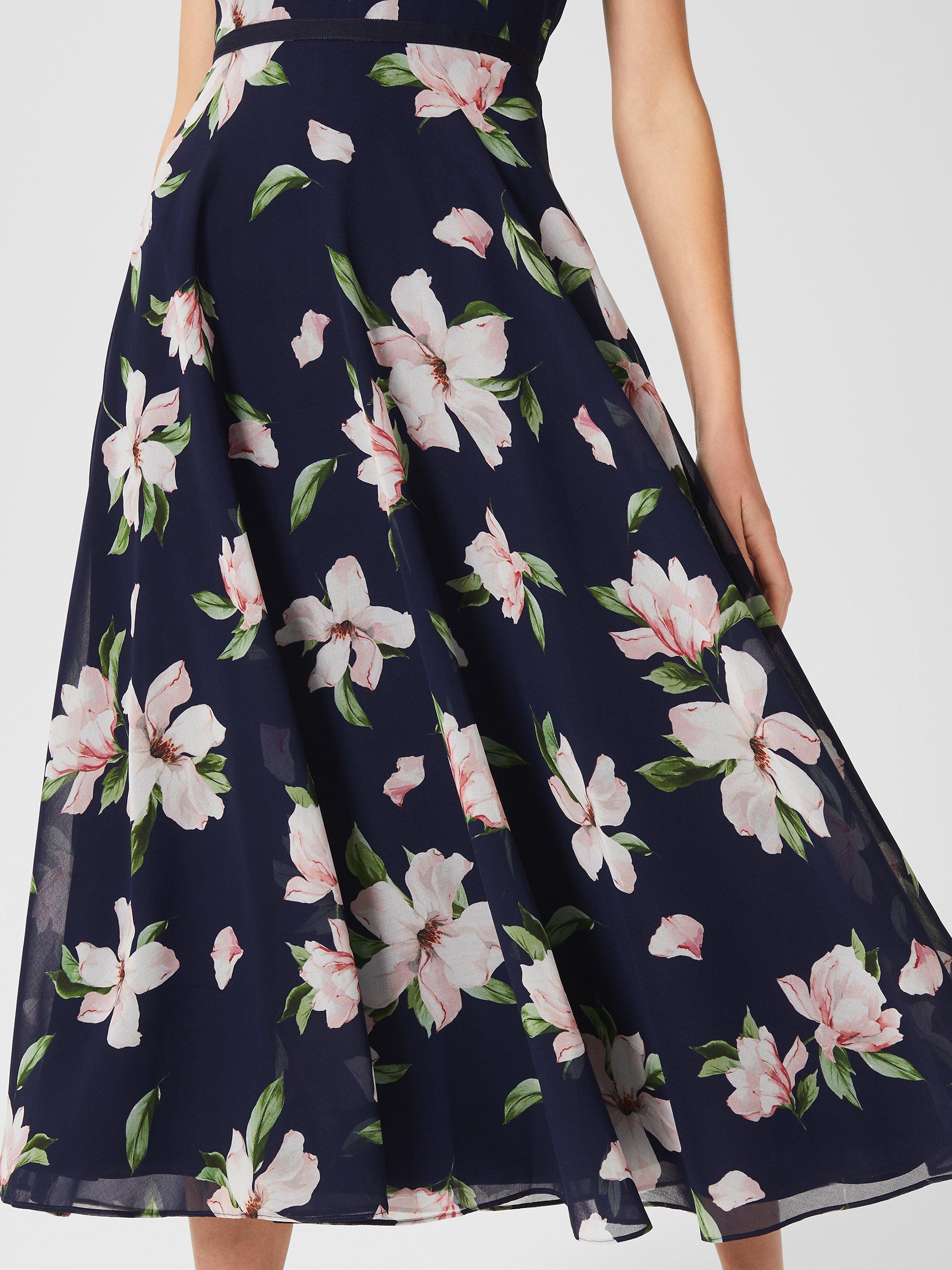 Product image 3 of 8, which shows Hobbs Petite Carly Floral Midi Dress, Navy/Multi, 6