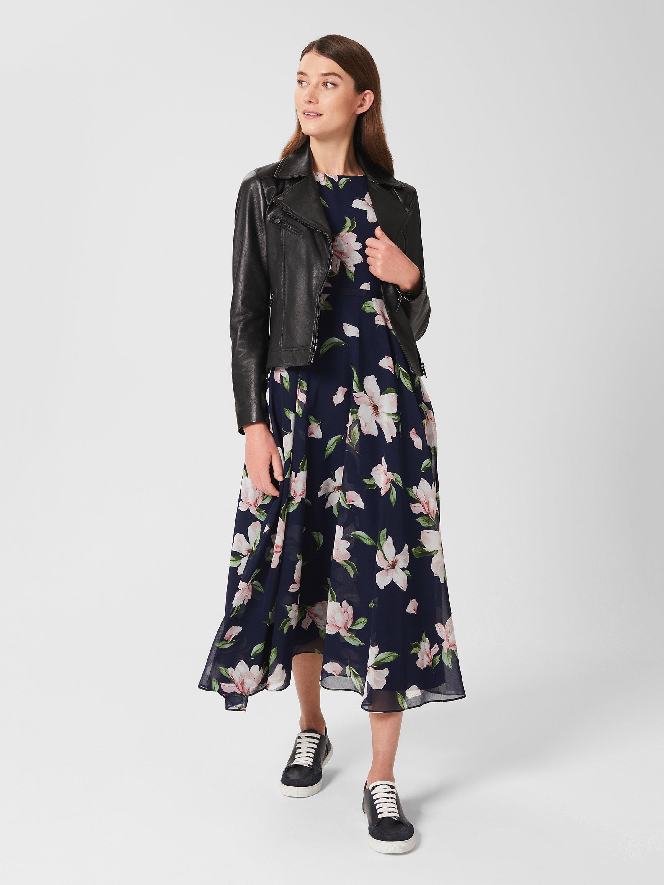Product image 7 of 8, which shows Hobbs Petite Carly Floral Midi Dress, Navy/Multi, 6