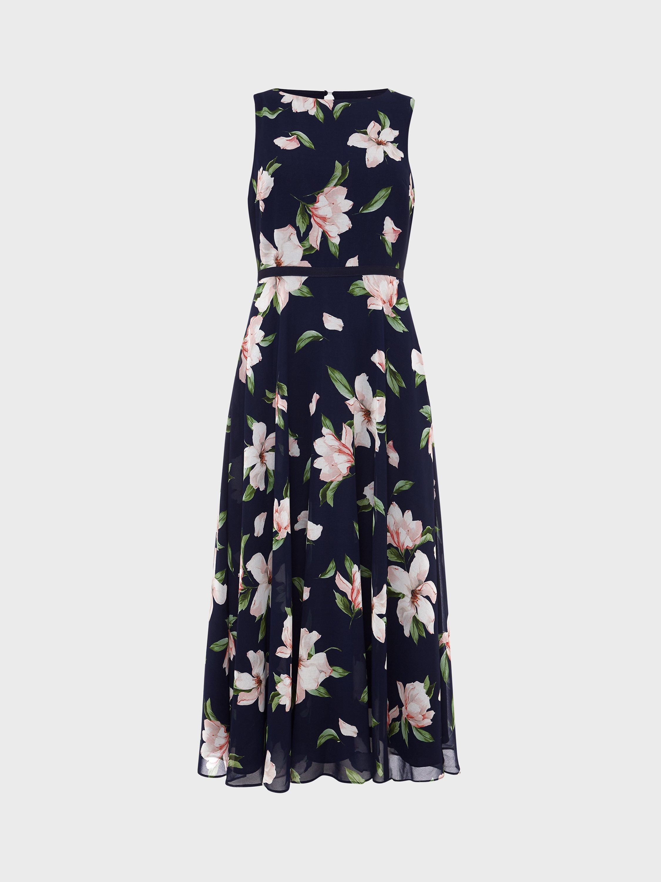 Product image 8 of 8, which shows Hobbs Petite Carly Floral Midi Dress, Navy/Multi, 6