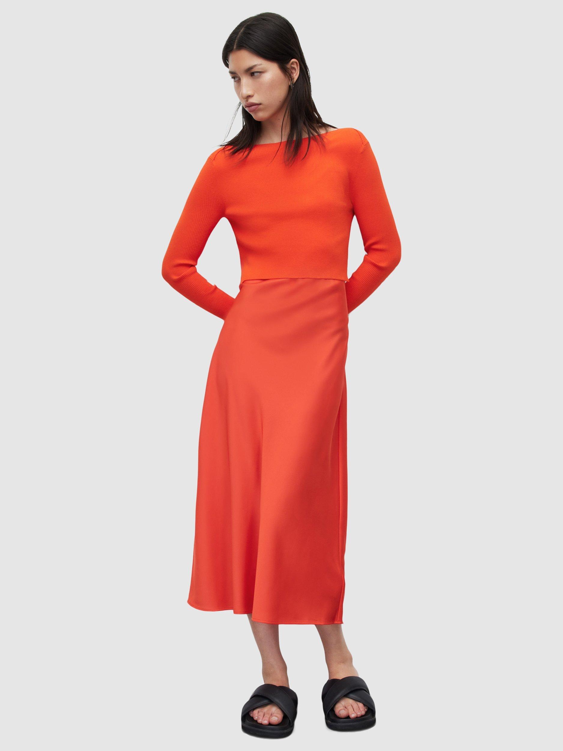 AllSaints Hera 2-in-1 Midi Dress, Flame Red