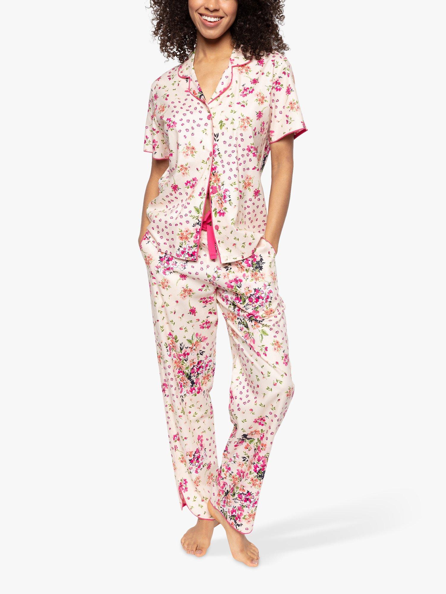 Product image 1 of 3, which shows Cyberjammies Vanessa Ditsy Floral Print Shirt Pyjama Set, Peach Mix, 18