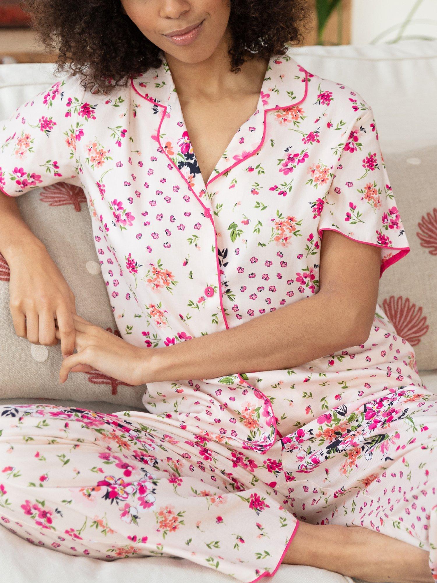Product image 3 of 3, which shows Cyberjammies Vanessa Ditsy Floral Print Shirt Pyjama Set, Peach Mix, 18