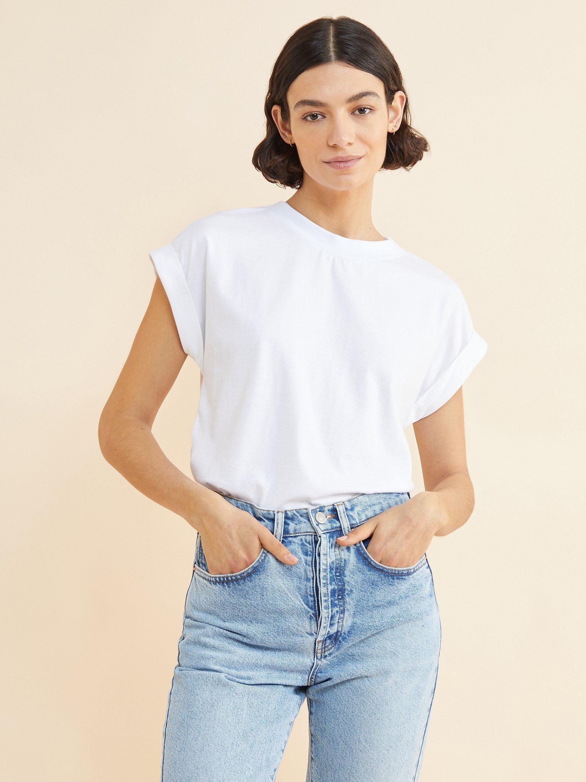 Product image 1 of 4, which shows Albaray Roll Back Cuff T-Shirt, White, 8