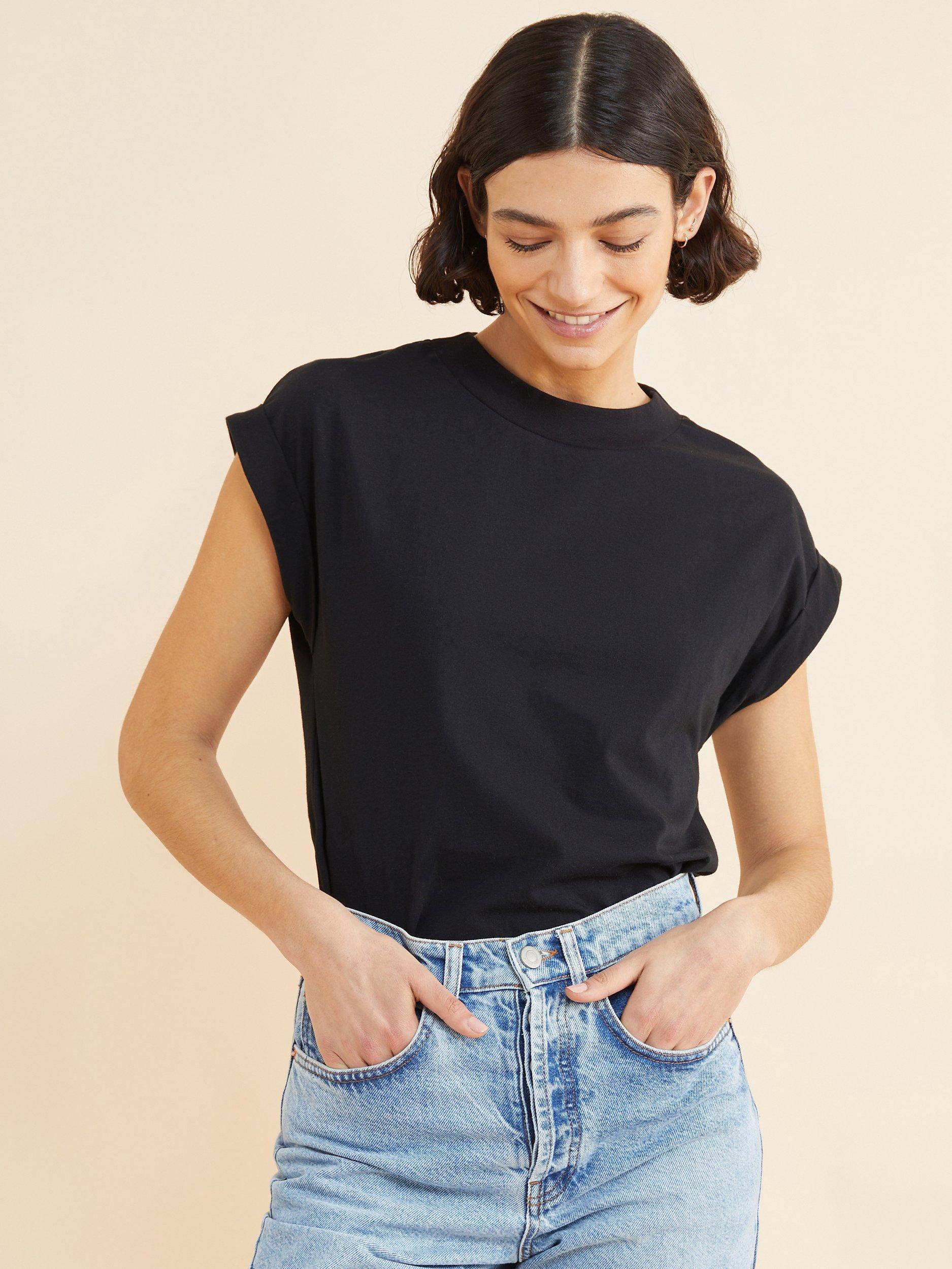 Product image 1 of 4, which shows Albaray Roll Back Cuff T-Shirt, Black, 8