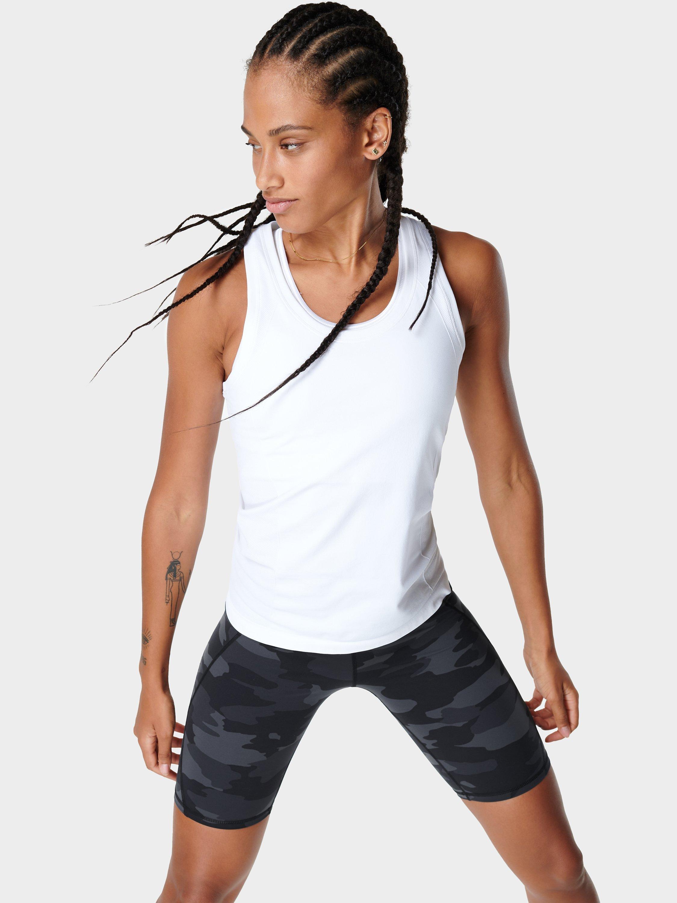 Product image 1 of 5, which shows Sweaty Betty Athlete Seamless Workout Tank Top, White, XS