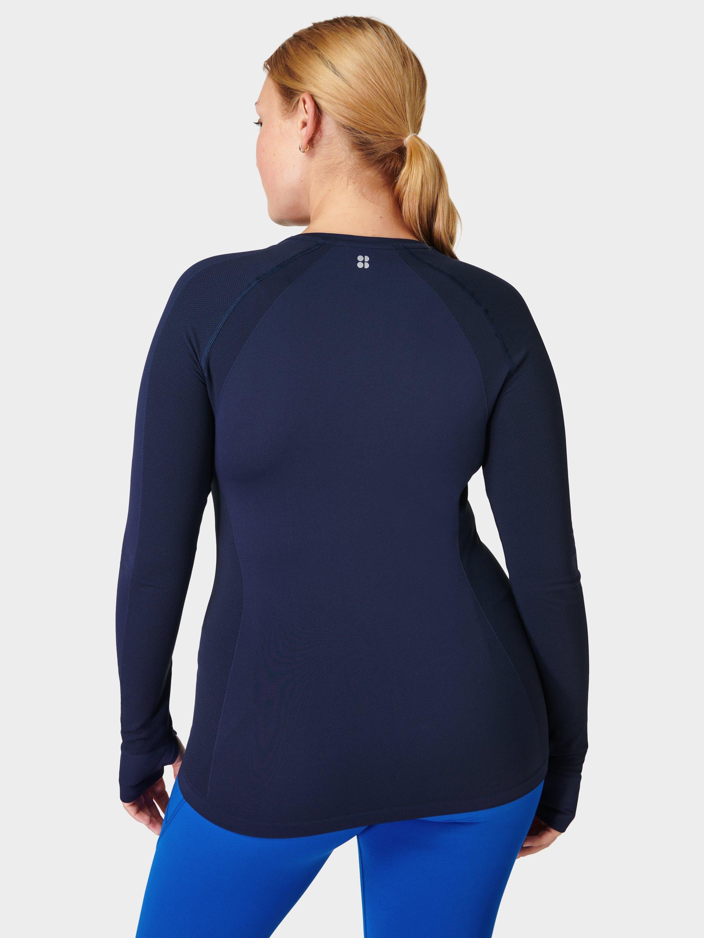 Product image 2 of 7, which shows Sweaty Betty Athlete Seamless Long Sleeve Gym Top, Navy Blue, XS