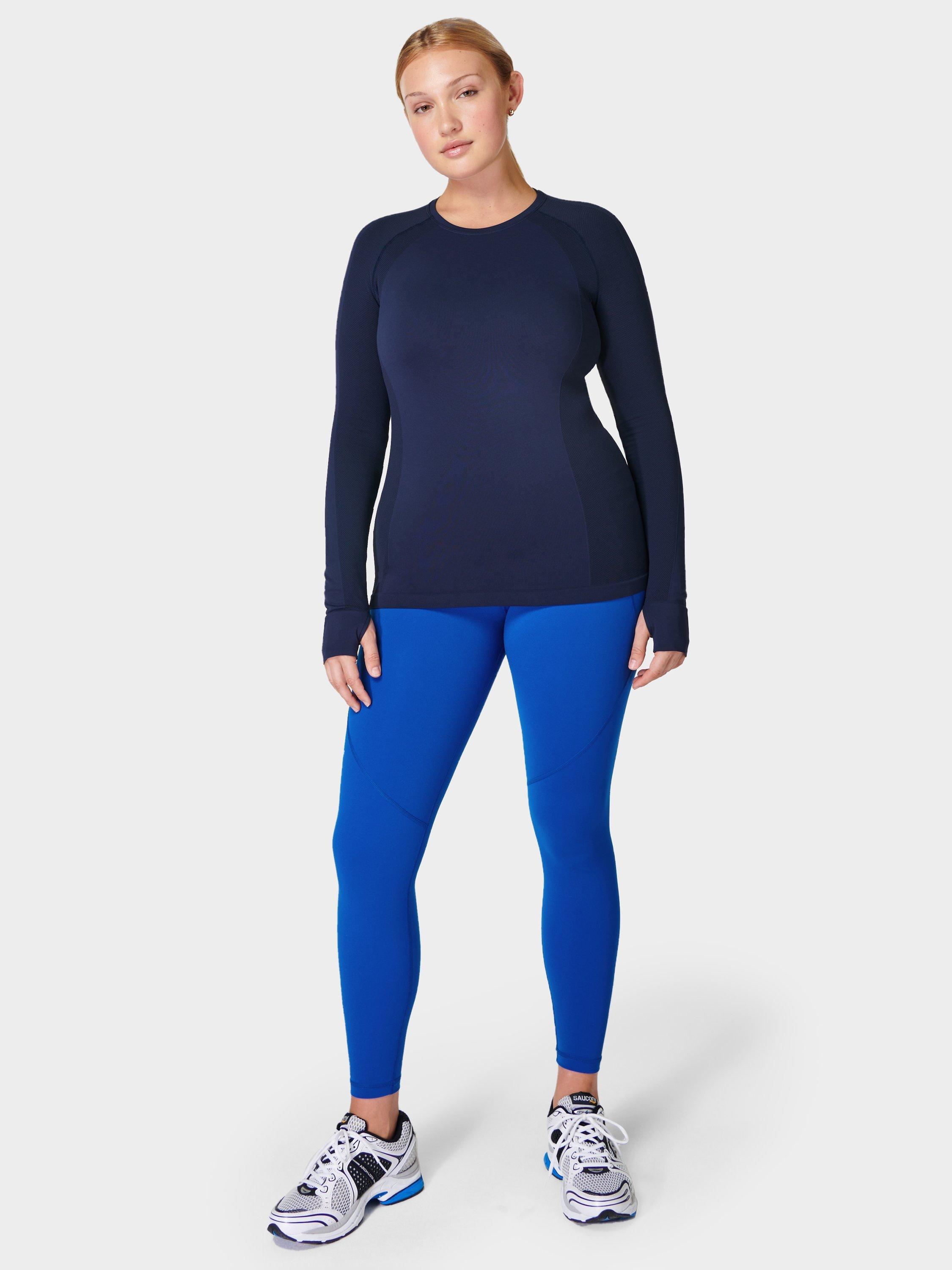 Product image 3 of 7, which shows Sweaty Betty Athlete Seamless Long Sleeve Gym Top, Navy Blue, XS