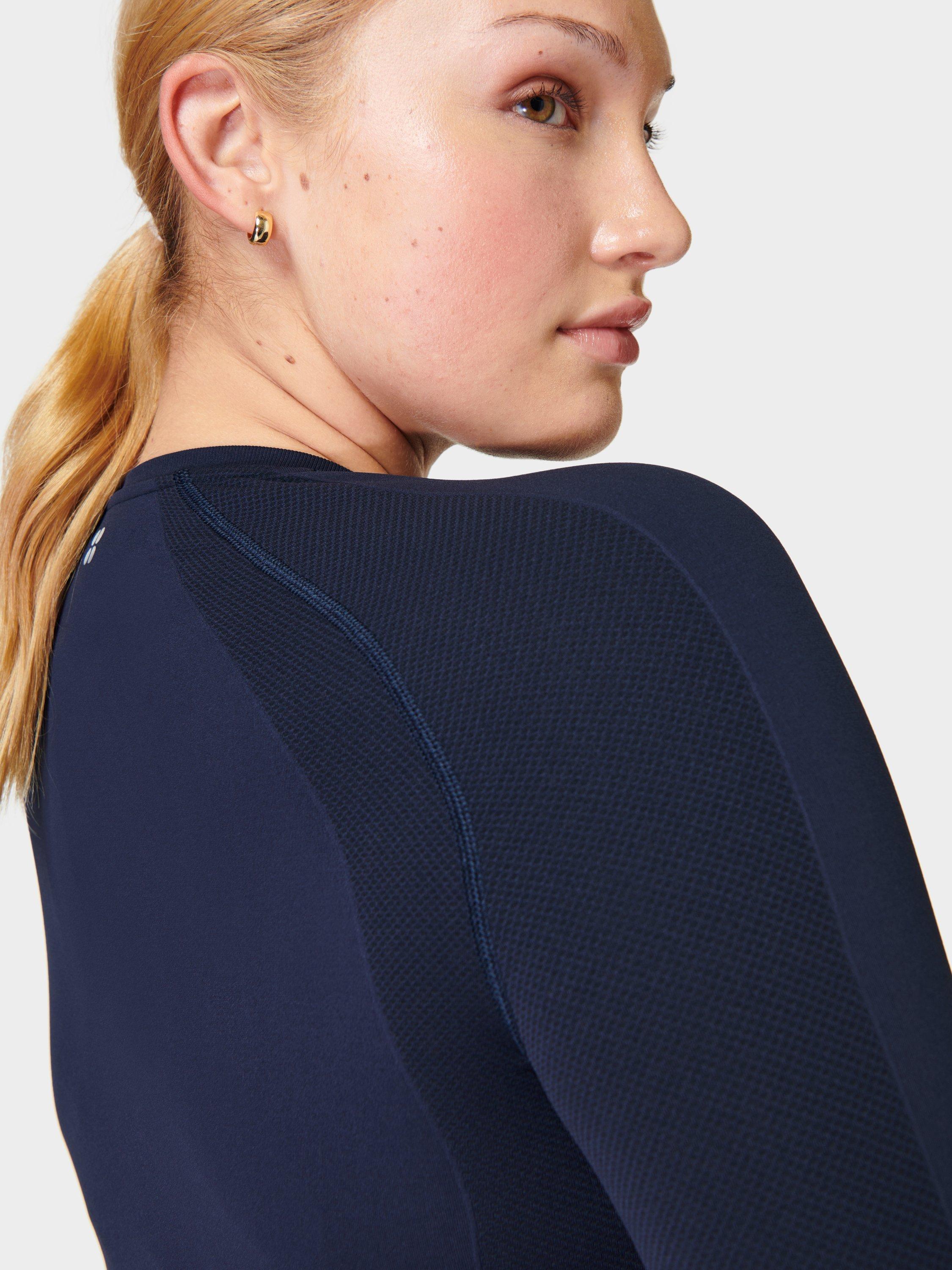 Product image 6 of 7, which shows Sweaty Betty Athlete Seamless Long Sleeve Gym Top, Navy Blue, XS