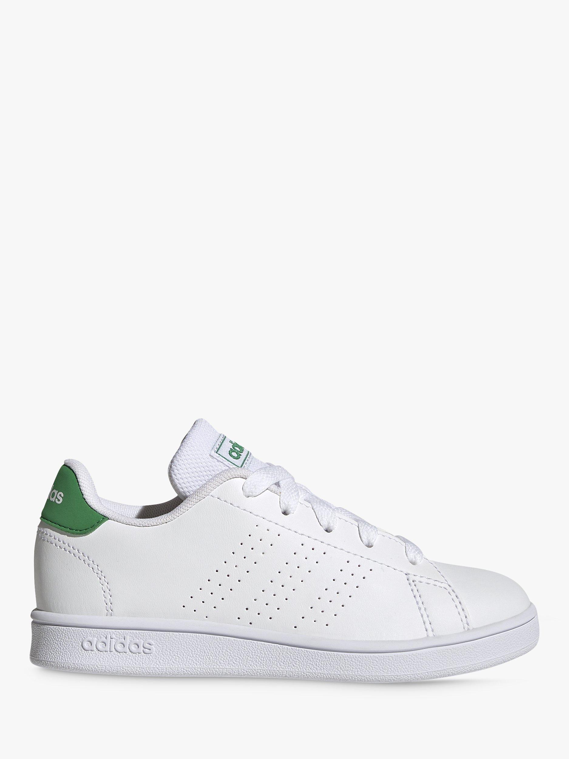 Product image 1 of 10, which shows adidas Kids' Advantage Lace-Up Trainers, Cloud White/Green/Core Black, 3
