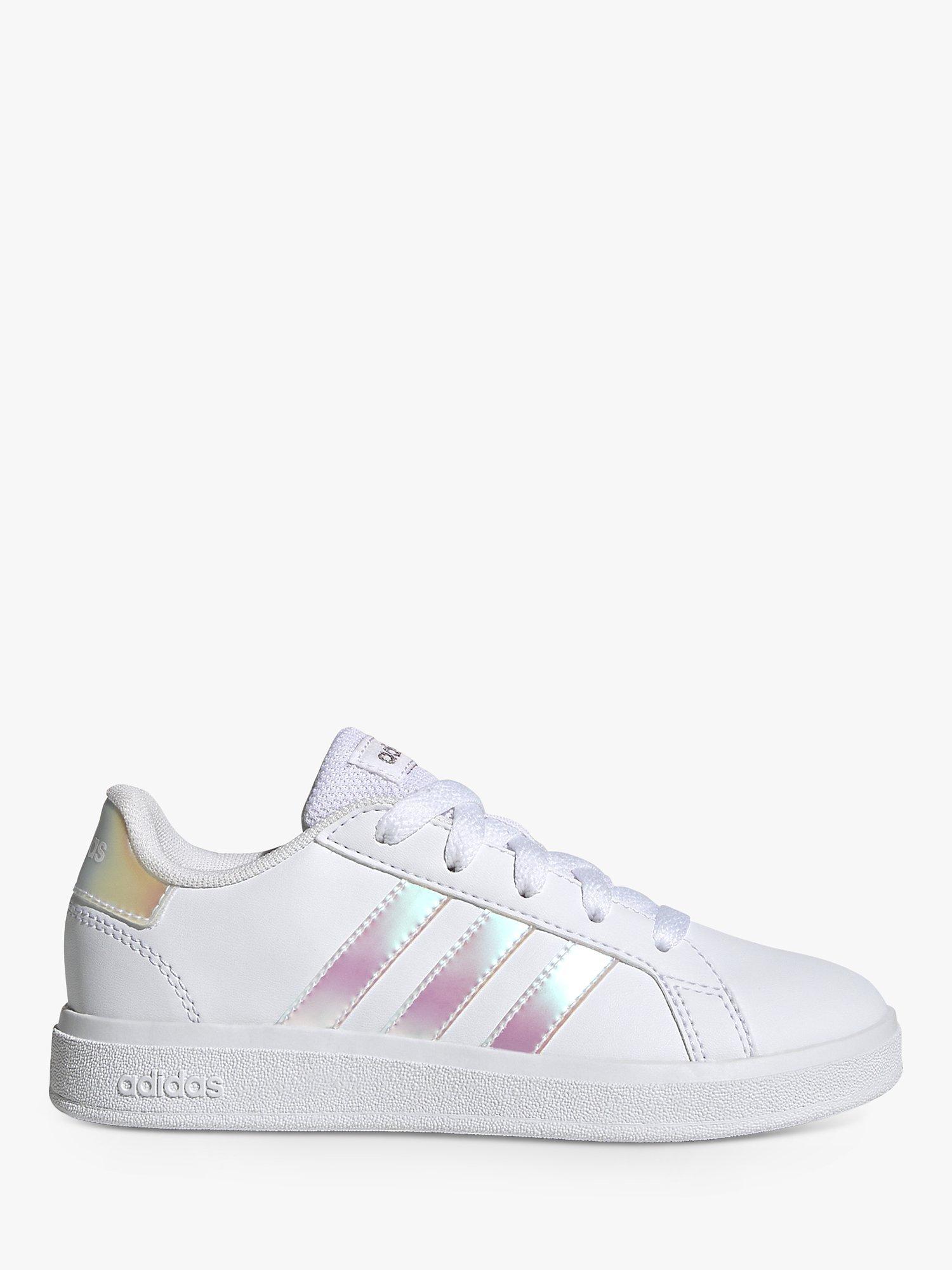 Product image 2 of 10, which shows adidas Kids' Grand Court Lace Up Trainers, Cloud White/Iridescent/Cloud White, 3