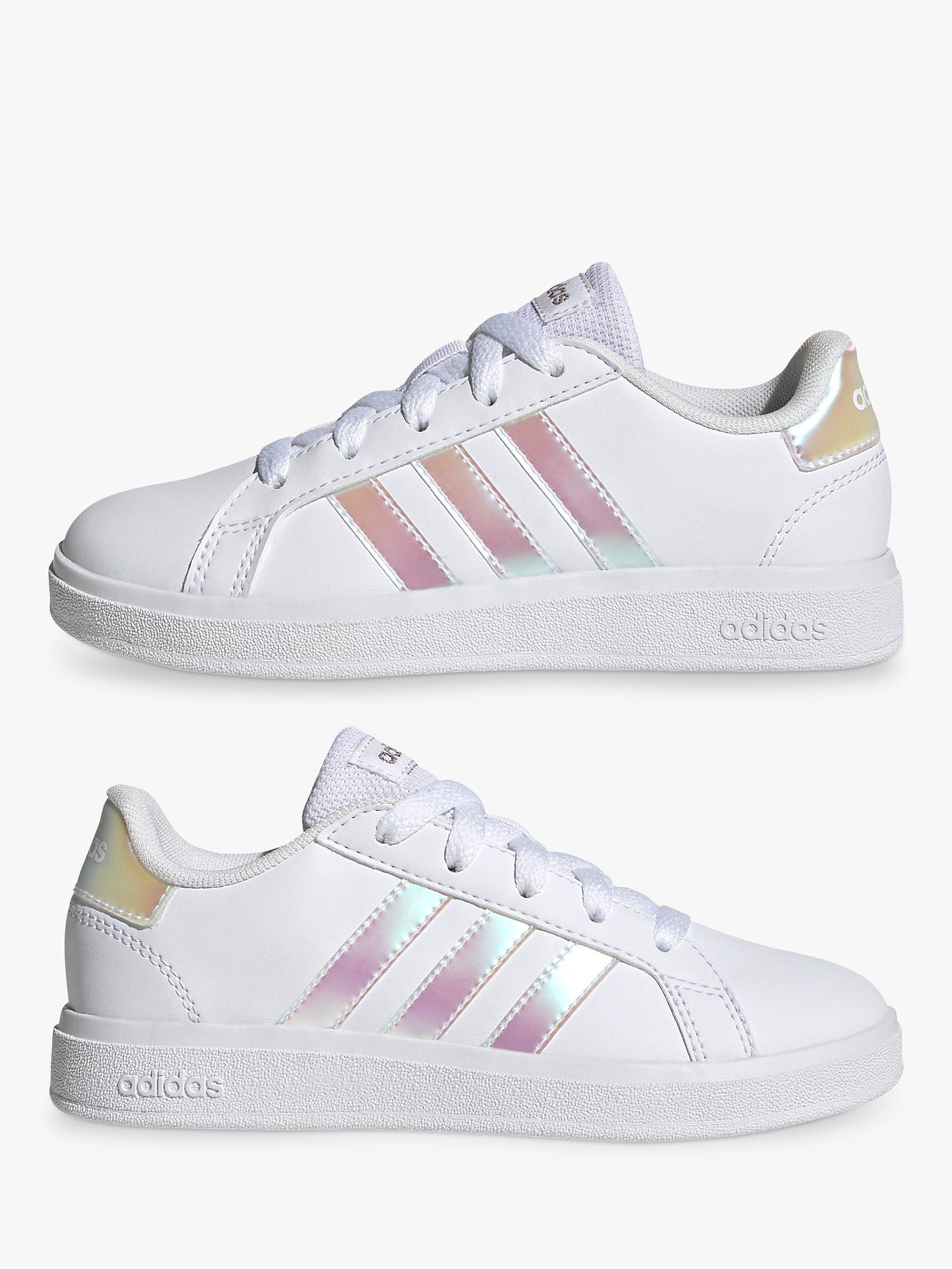 Product image 3 of 10, which shows adidas Kids' Grand Court Lace Up Trainers, Cloud White/Iridescent/Cloud White, 3