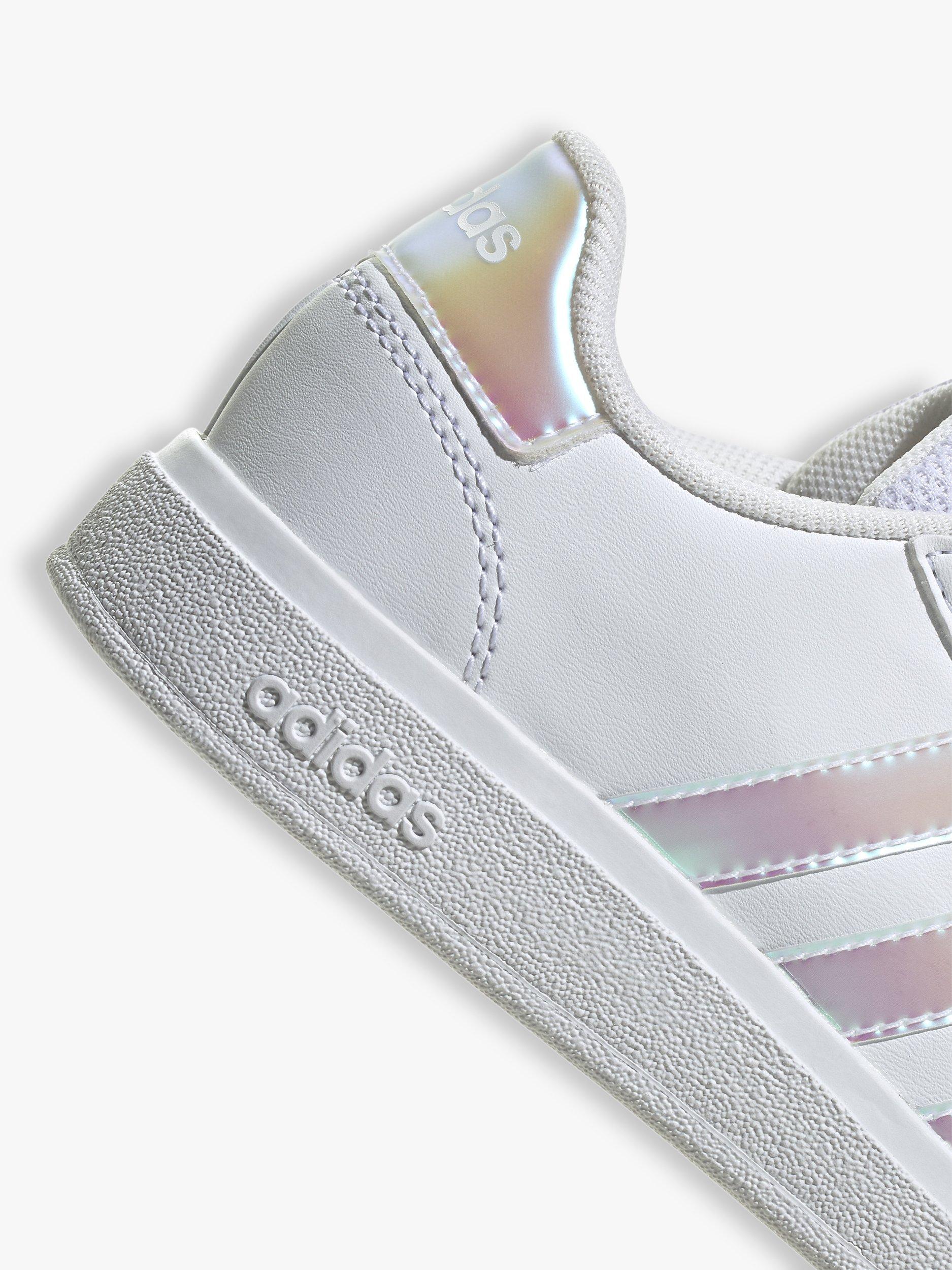 Product image 4 of 10, which shows adidas Kids' Grand Court Lace Up Trainers, Cloud White/Iridescent/Cloud White, 3