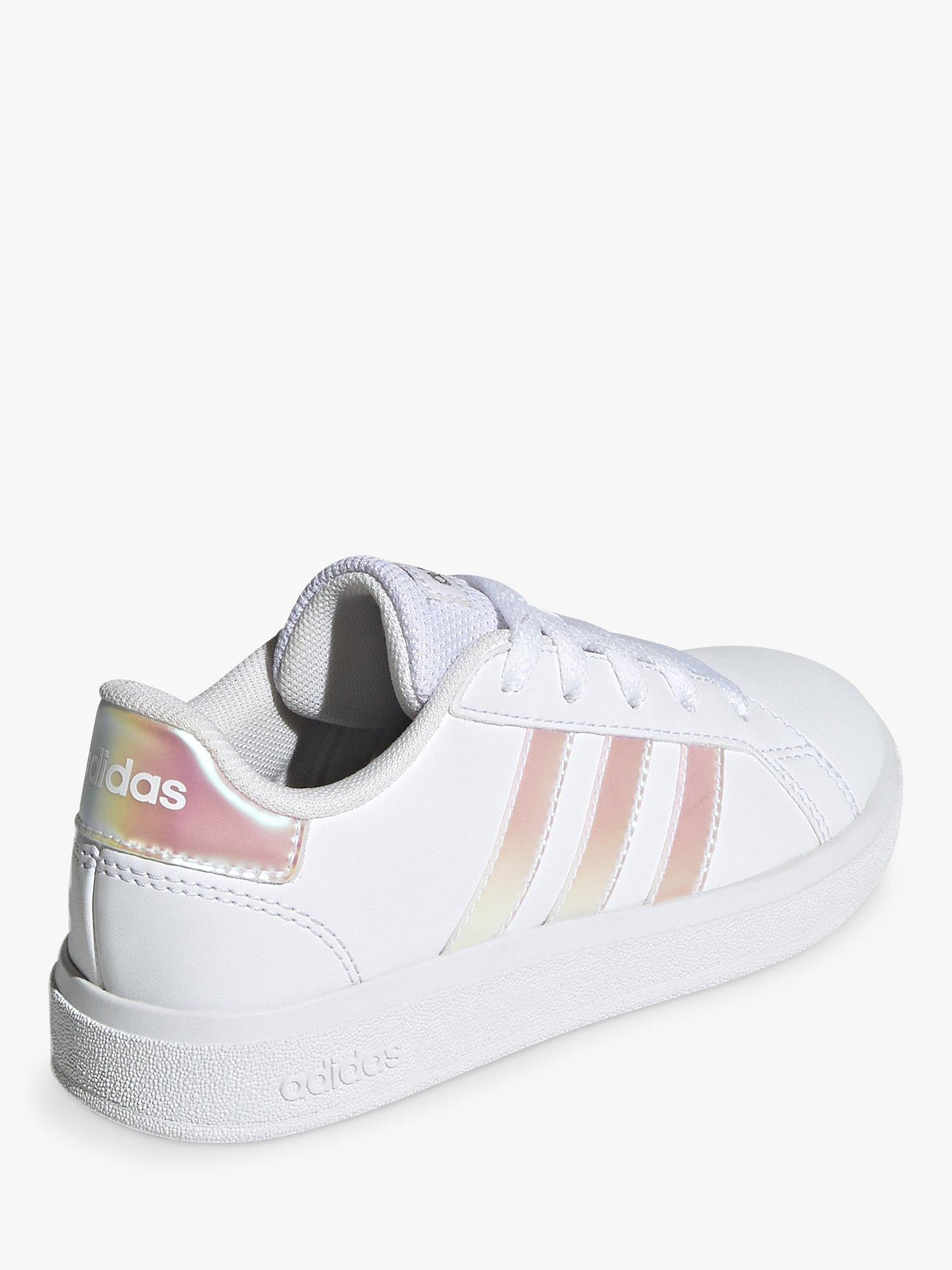 Product image 6 of 10, which shows adidas Kids' Grand Court Lace Up Trainers, Cloud White/Iridescent/Cloud White, 3