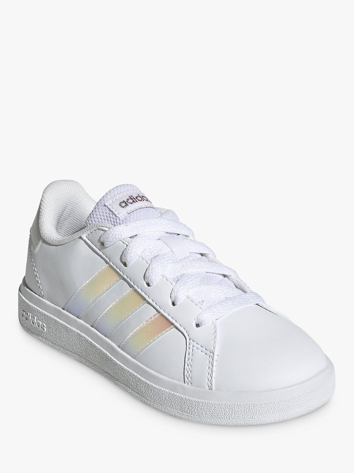 Product image 7 of 10, which shows adidas Kids' Grand Court Lace Up Trainers, Cloud White/Iridescent/Cloud White, 3