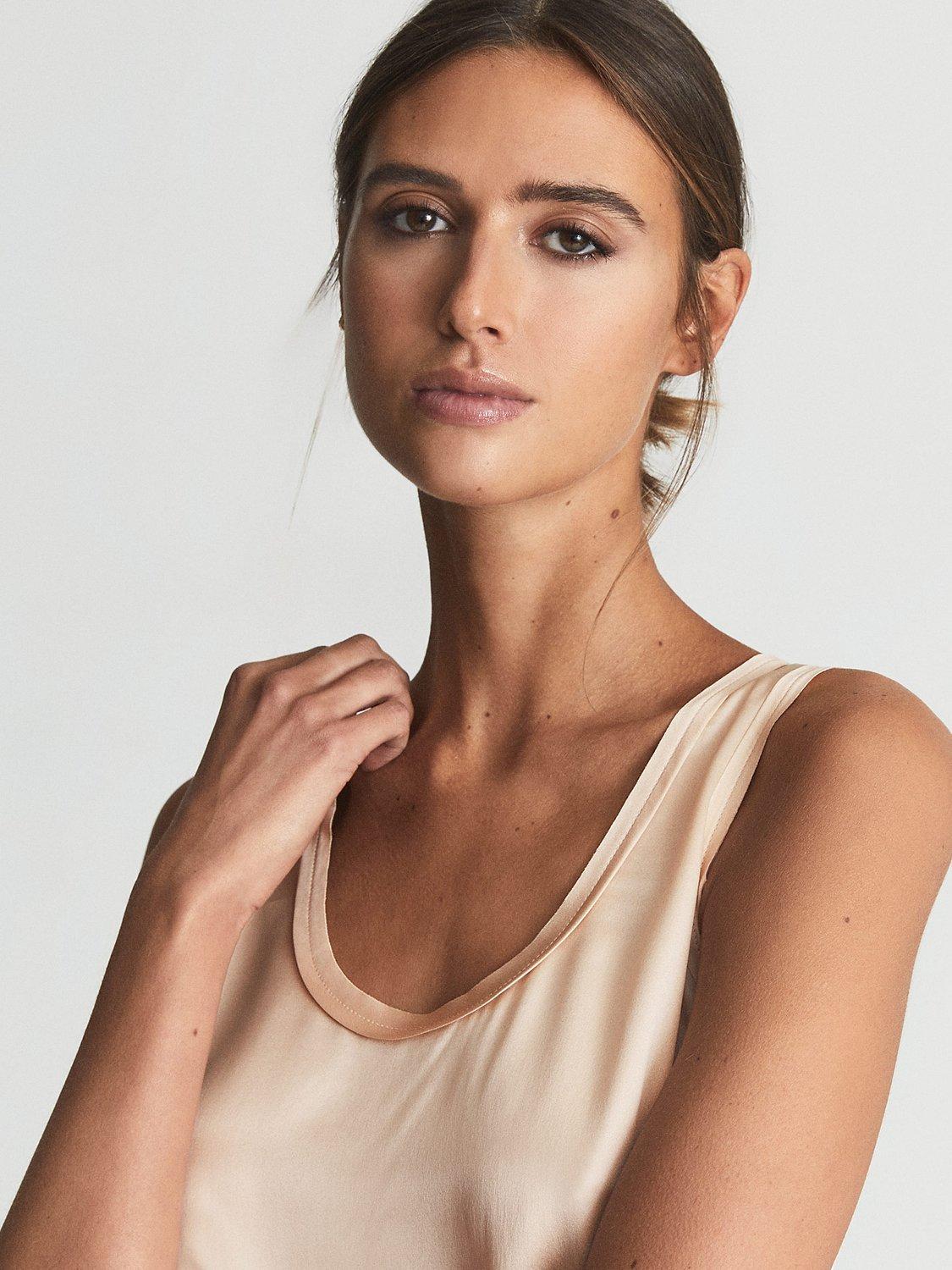 Product image 3 of 5, which shows Reiss Riley Silk Front Vest Top, Nude, XS
