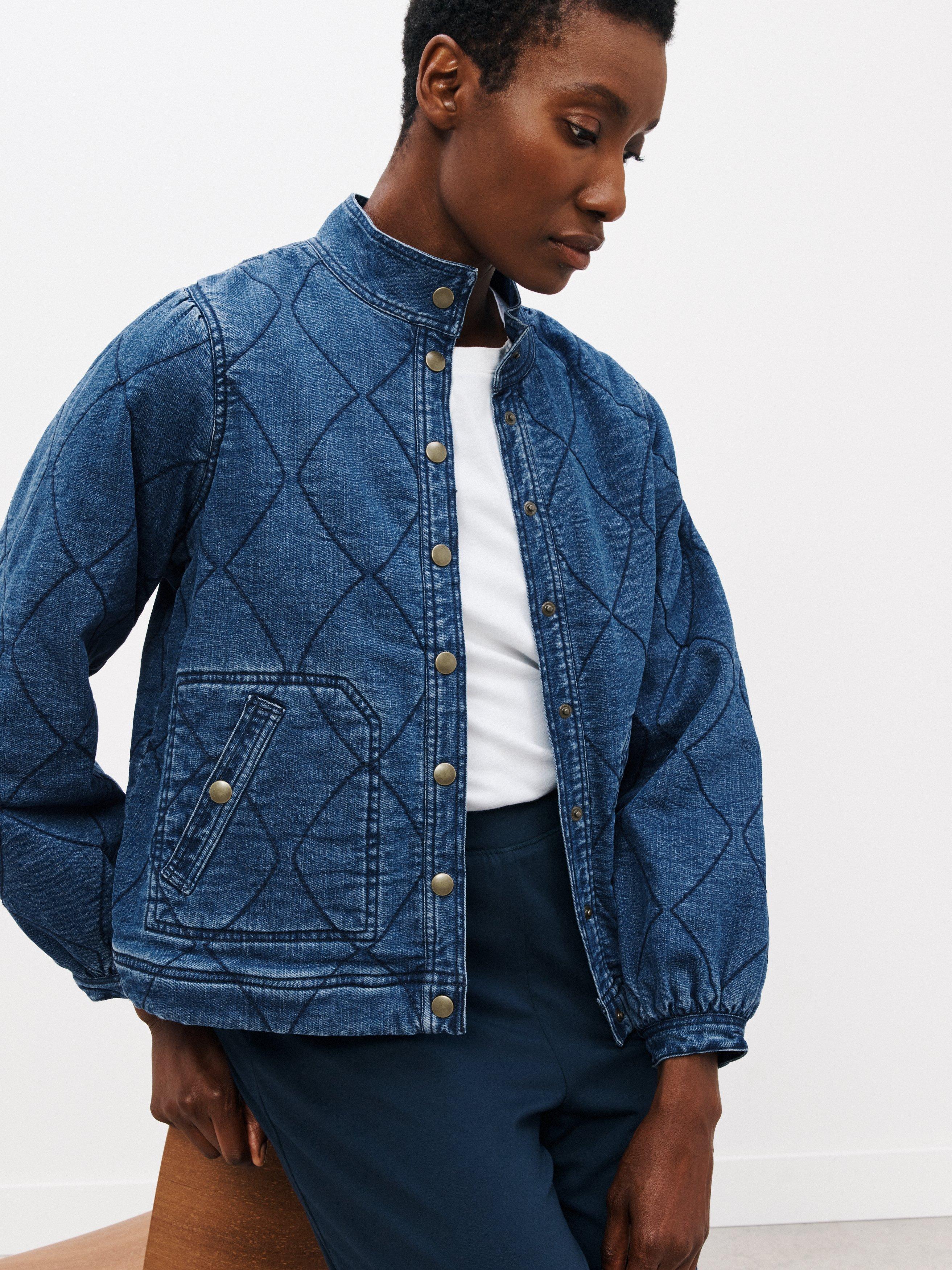 John Lewis Quilted Denim Jacket, Denim Blue