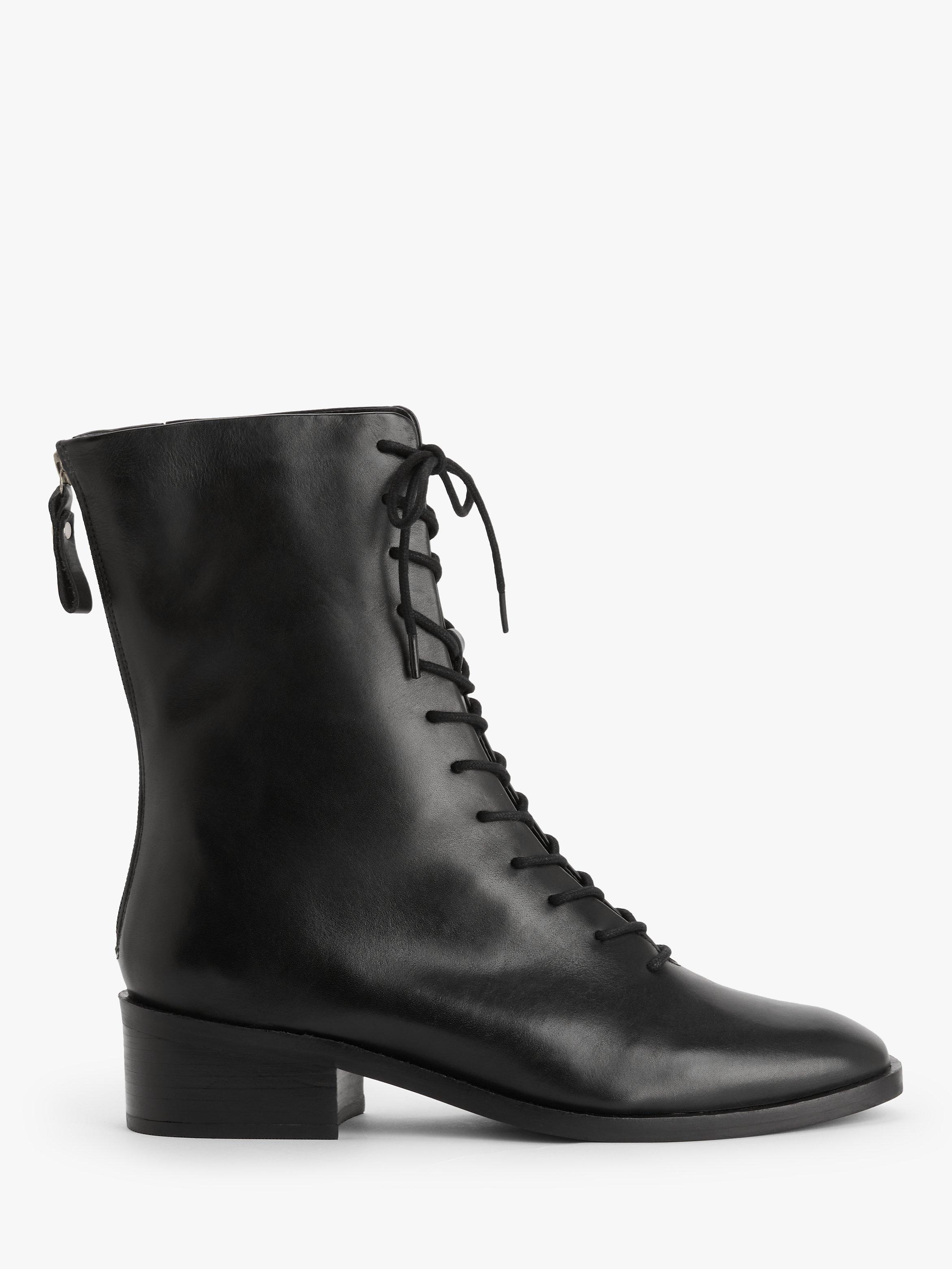 John Lewis Patton Leather Lace Up Ankle Boots, Black