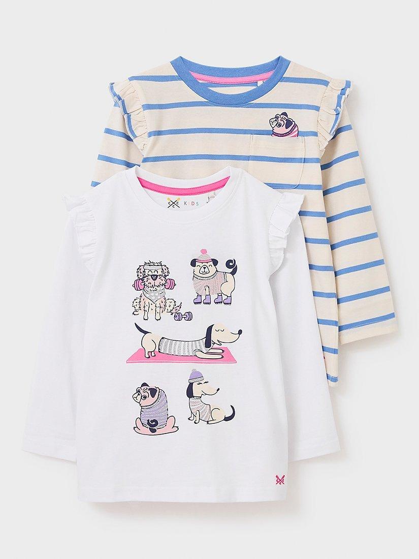 Crew Clothing Kids' Dogs Jersey Tops, Pack of 2, White