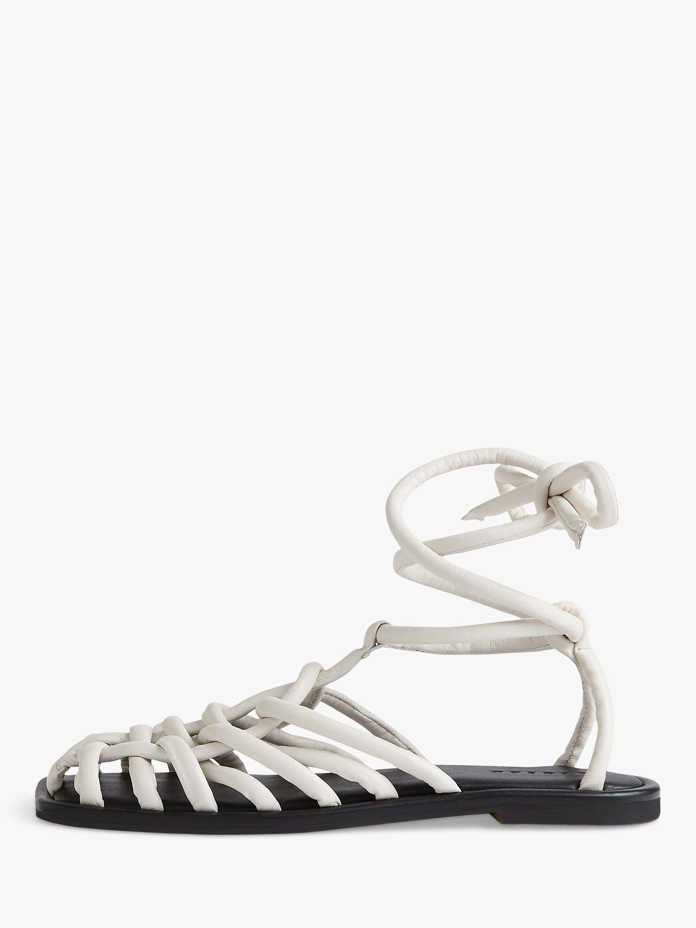 Jigsaw Bilboa Leather Ankle Tie Sandals, White