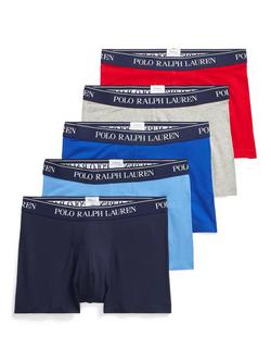 Polo Ralph Lauren Cotton Stretch Trunks, Pack of 5, Blue/Grey/Red