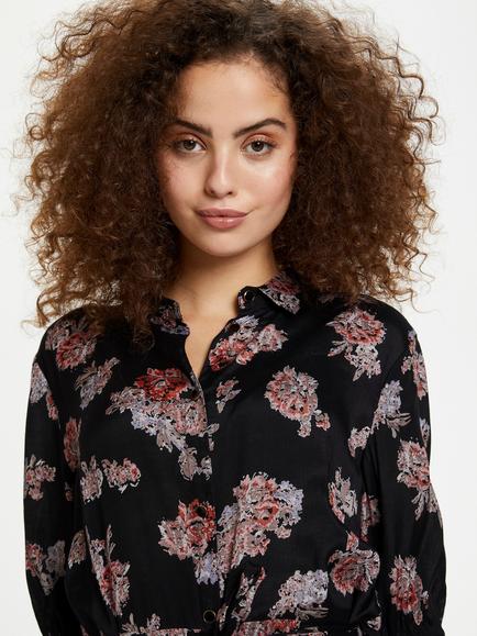 KAFFE Velana Floral Print Maxi Shirt Dress, Black/Multi, Black Deep