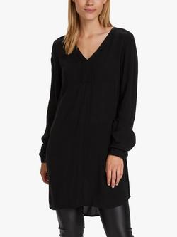 KAFFE Amber V Neck Long Tunic Top, Deep Black