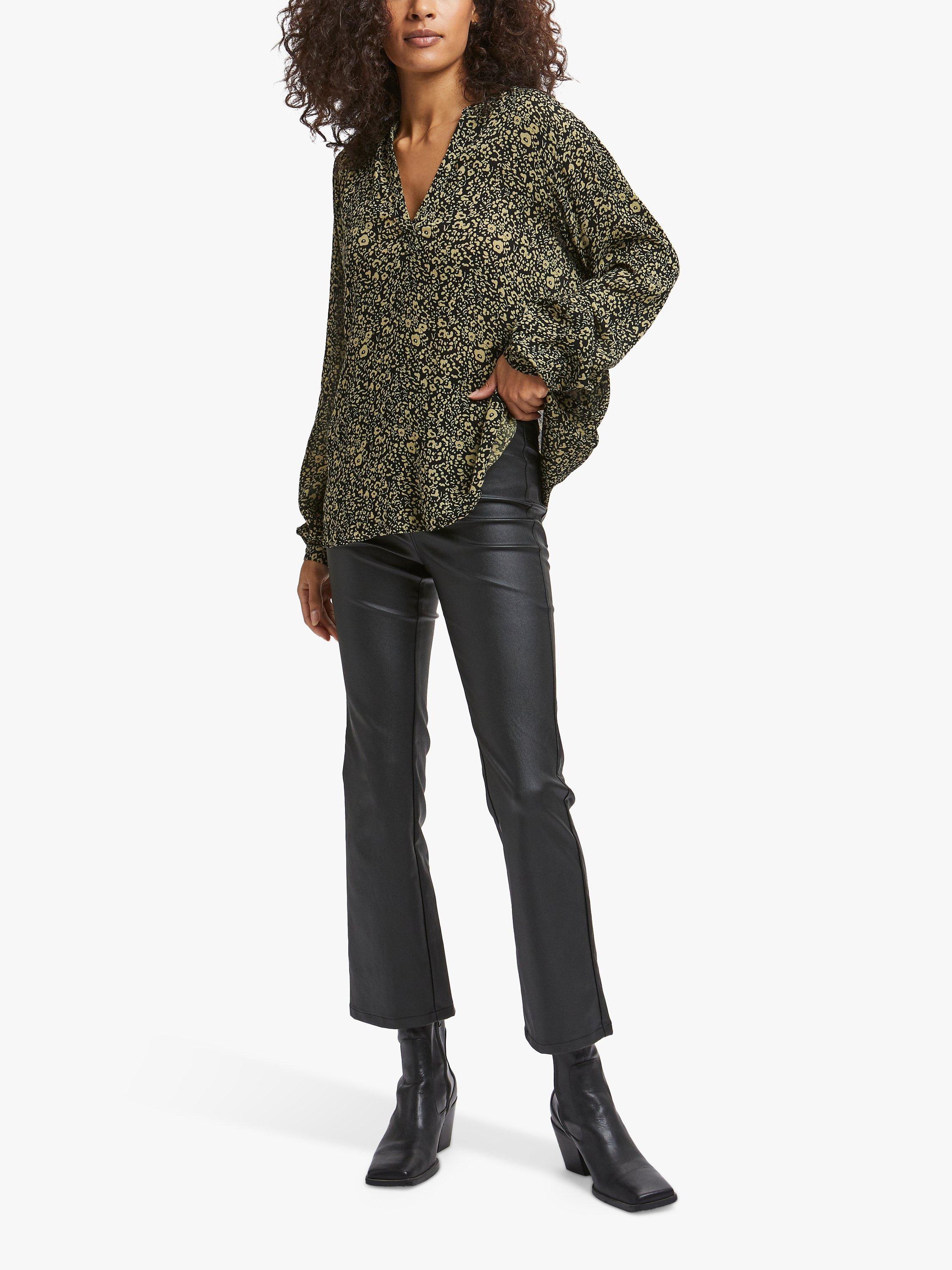 Product image 1 of 6, which shows KAFFE Turbo Balloon Sleeve Blouse, Black/Green, 8