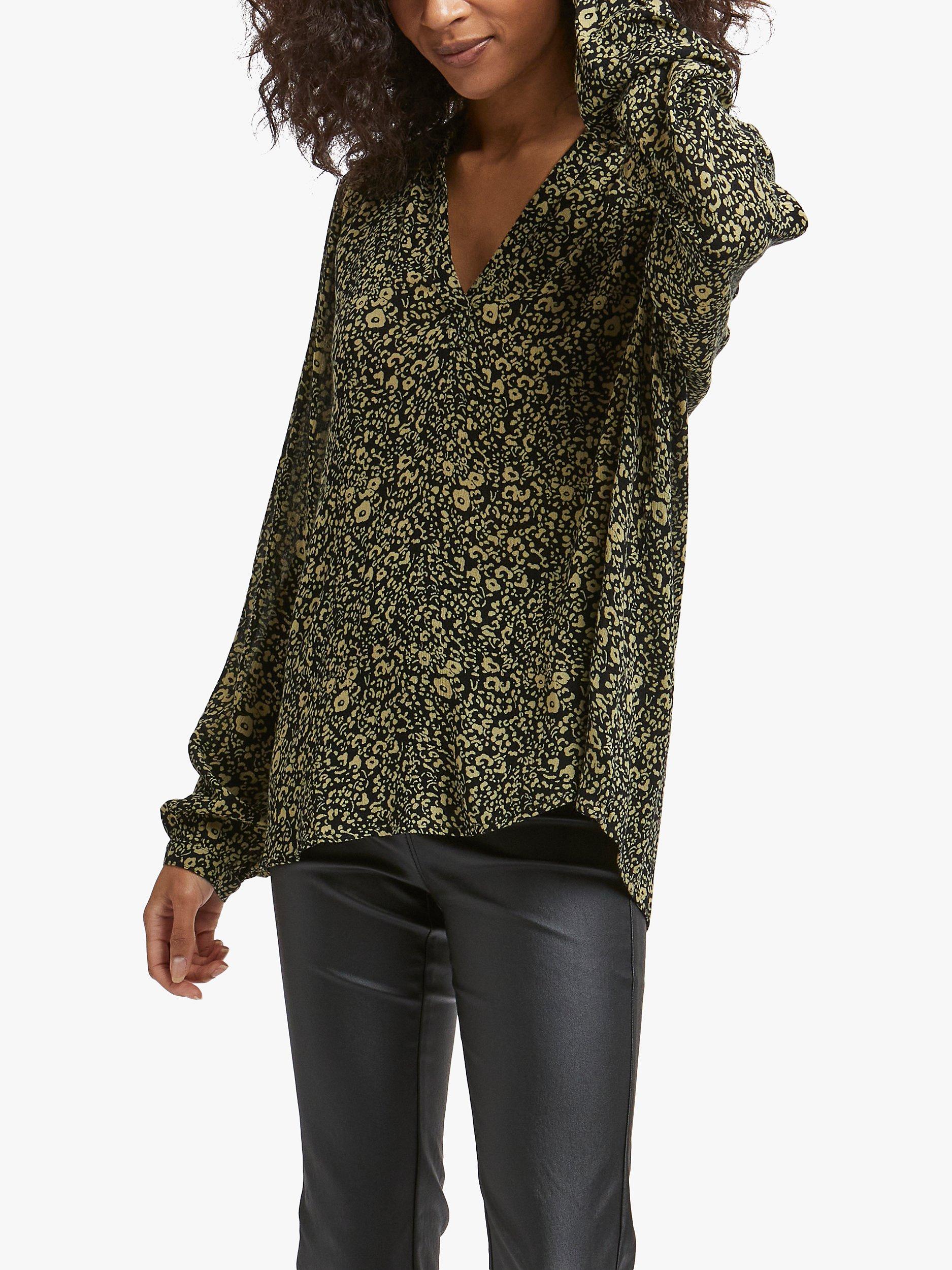 Product image 4 of 6, which shows KAFFE Turbo Balloon Sleeve Blouse, Black/Green, 8