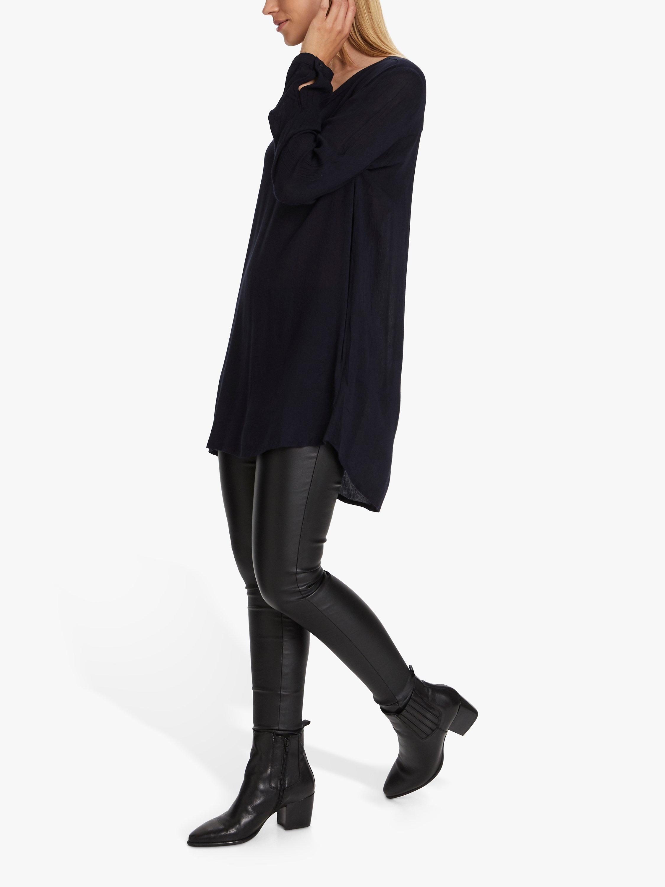 Product image 2 of 5, which shows KAFFE Amber V Neck Long Tunic Top, Midnight Marine, 16