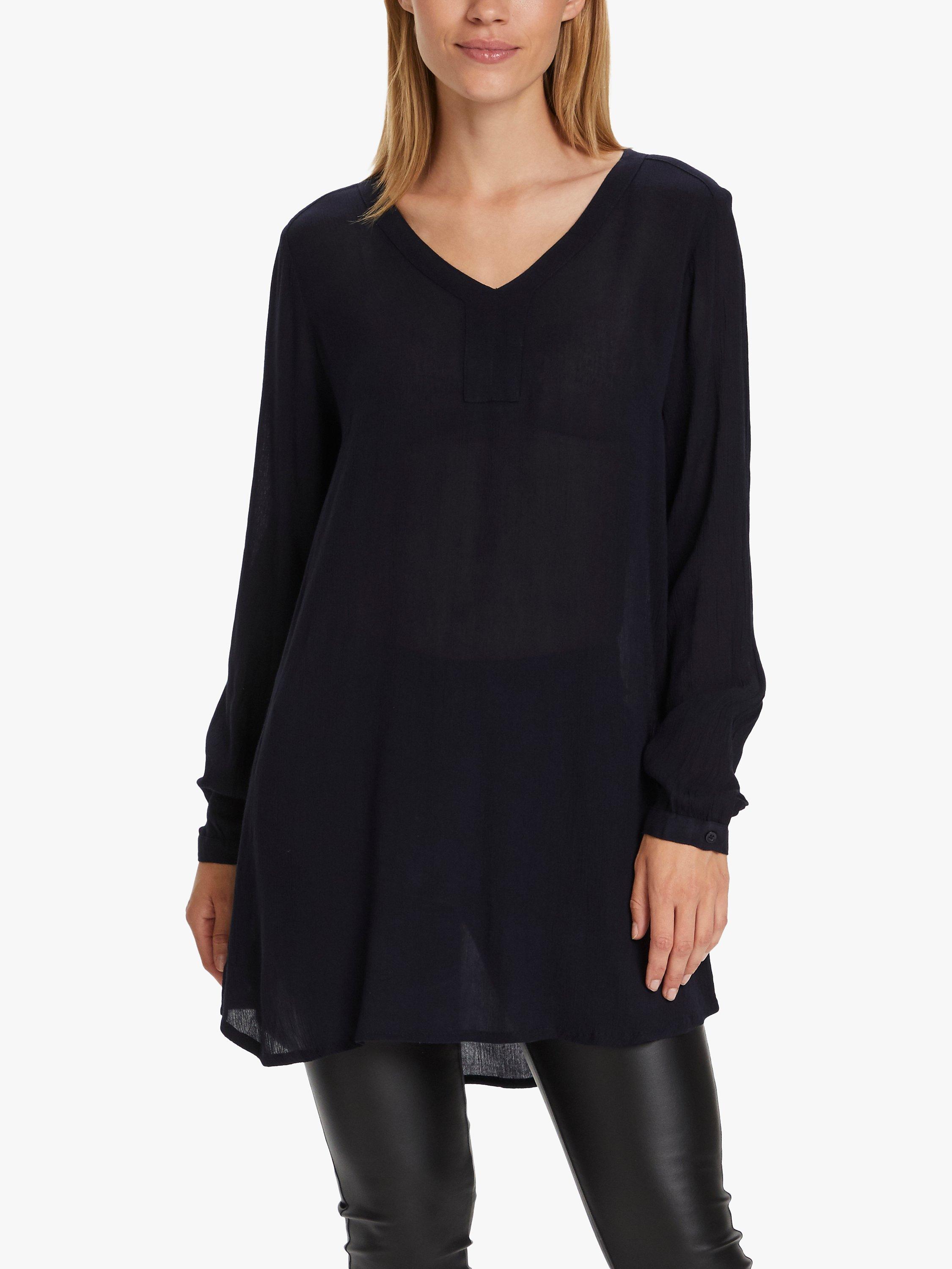 Product image 1 of 5, which shows KAFFE Amber V Neck Long Tunic Top, Midnight Marine, 16