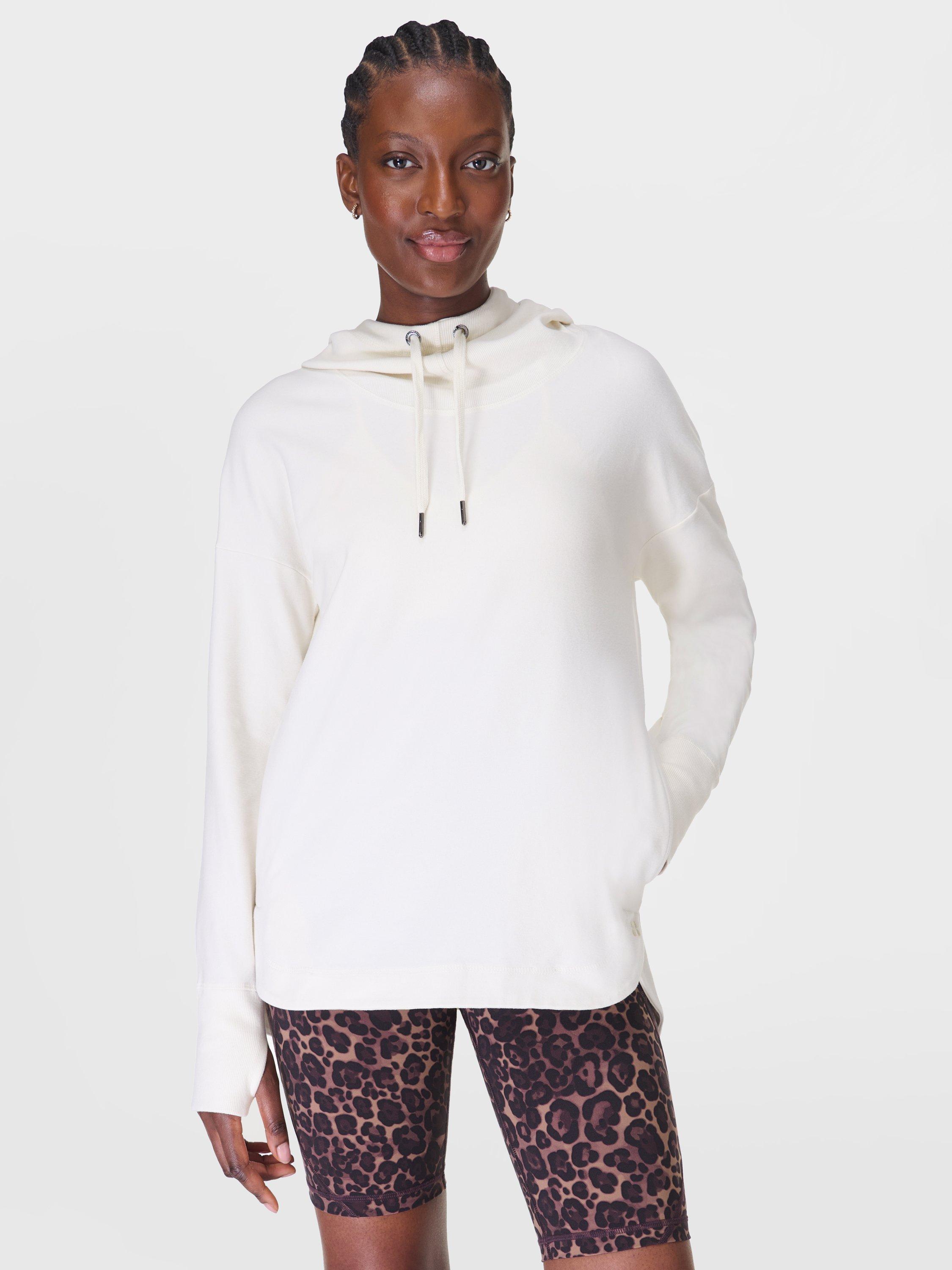 Product image 1 of 7, which shows Sweaty Betty Escape Italian Luxe Fleece Hoodie, Lily White, M