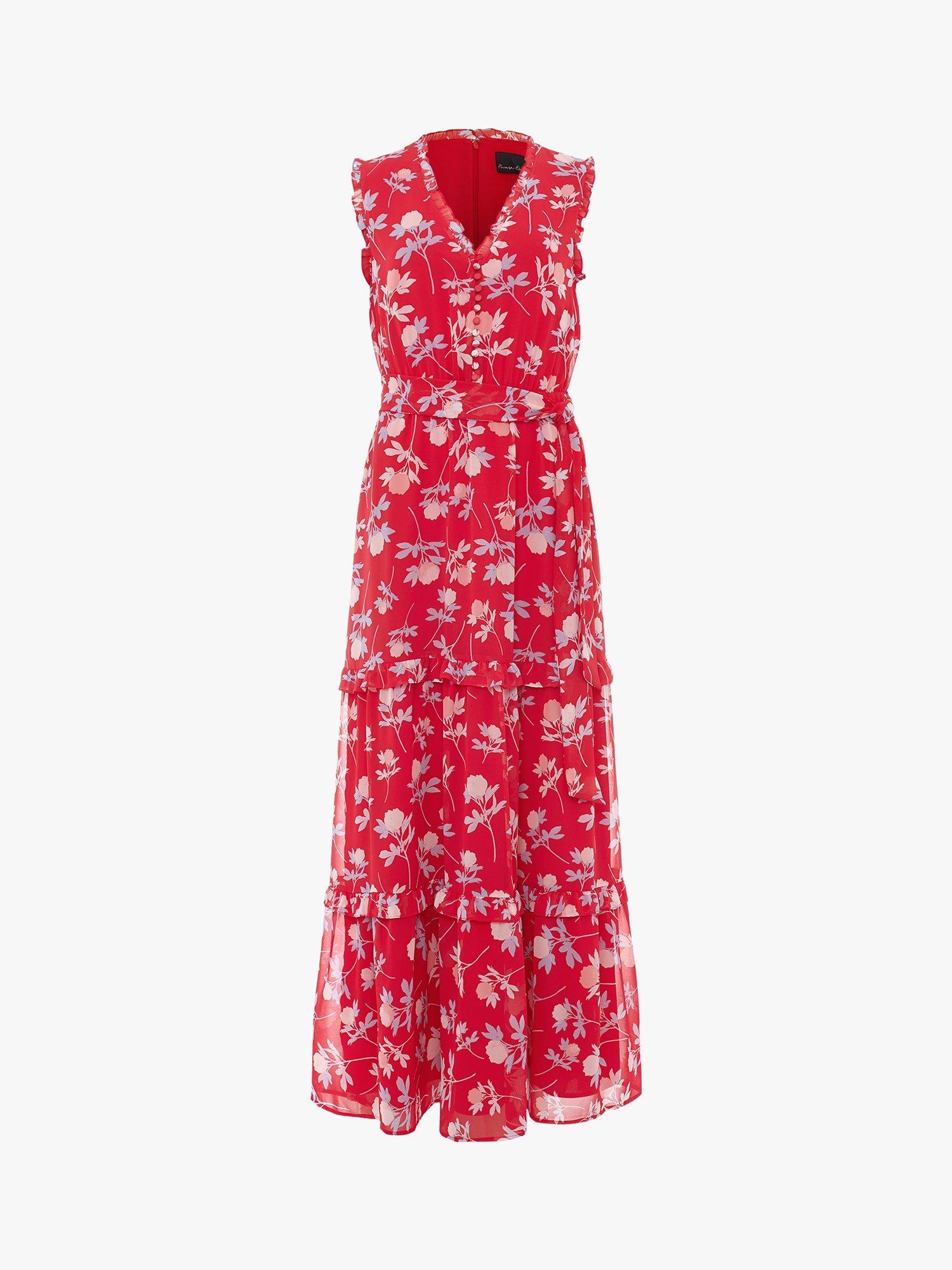 Product image 5 of 7, which shows Phase Eight Antonella Floral Tiered Maxi Dress, Lipstick/Pale Blue, 8