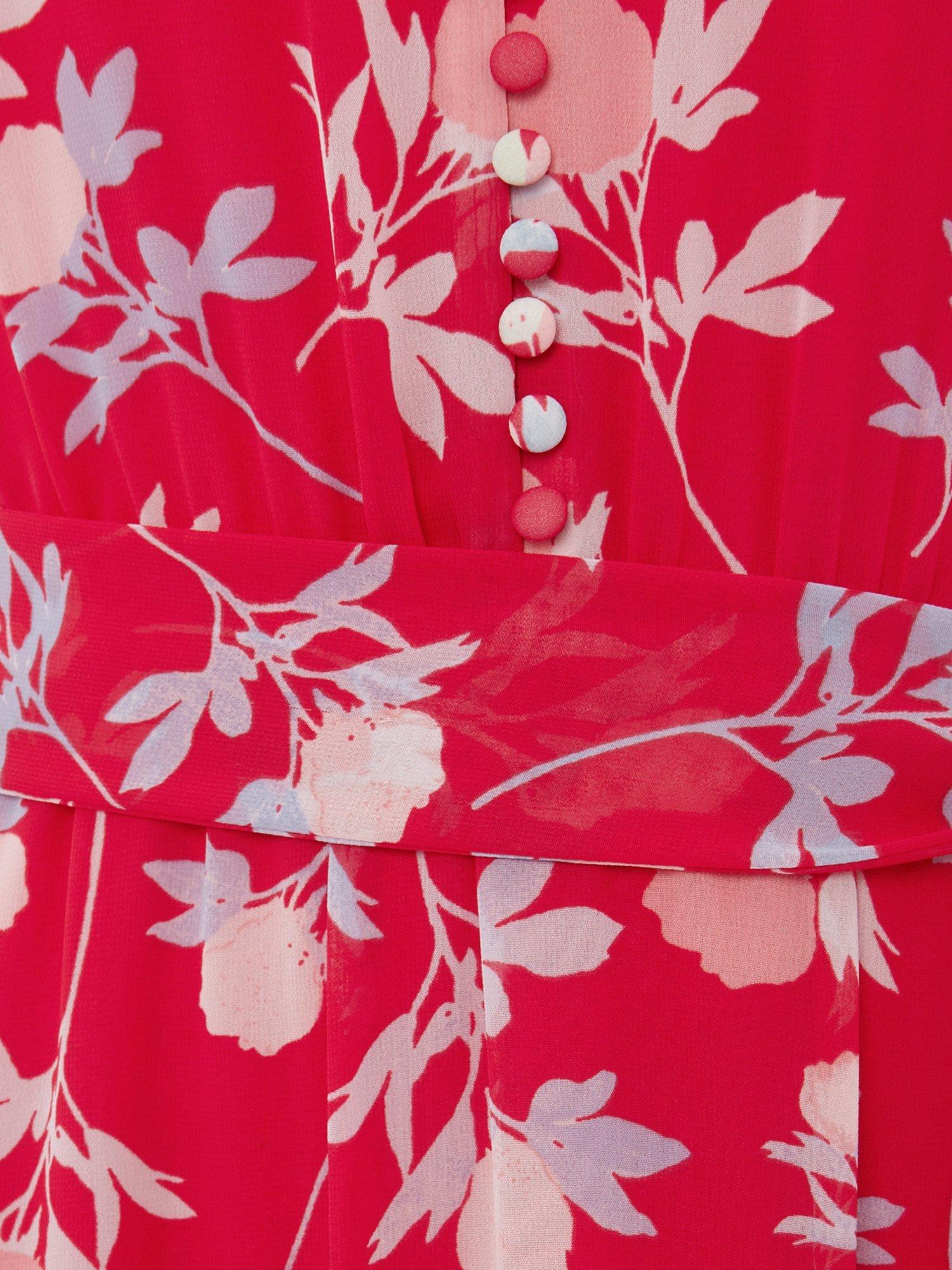 Product image 6 of 7, which shows Phase Eight Antonella Floral Tiered Maxi Dress, Lipstick/Pale Blue, 8