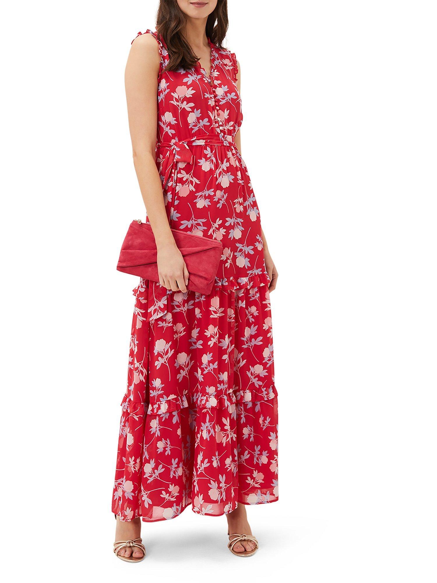 Product image 7 of 7, which shows Phase Eight Antonella Floral Tiered Maxi Dress, Lipstick/Pale Blue, 8