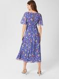 Hobbs Caroline Floral Print Silk Midi Dress, Blue/Multi