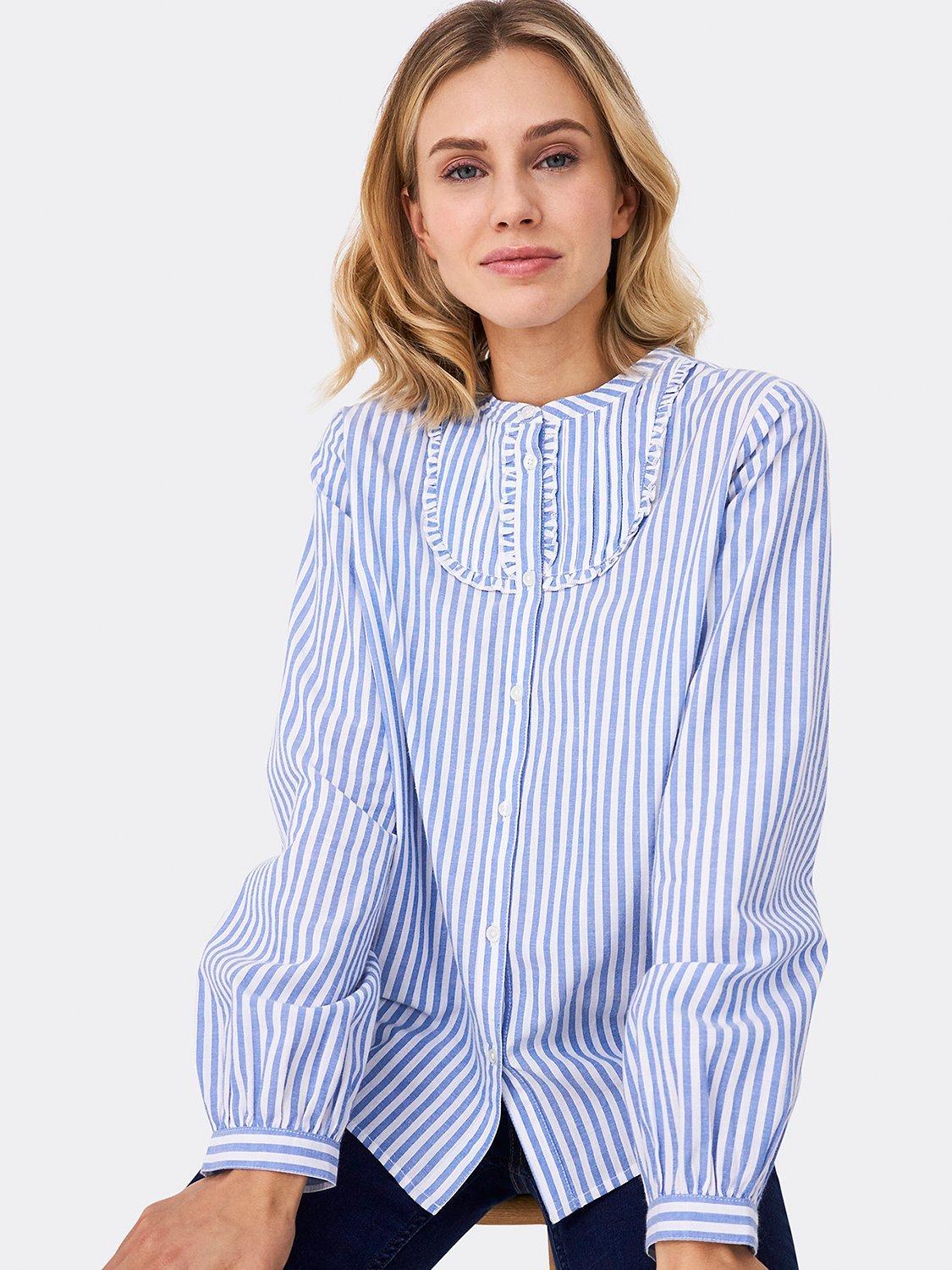 Crew Clothing Ivy Cotton Stripe Long Sleeve Shirt, Mid Blue