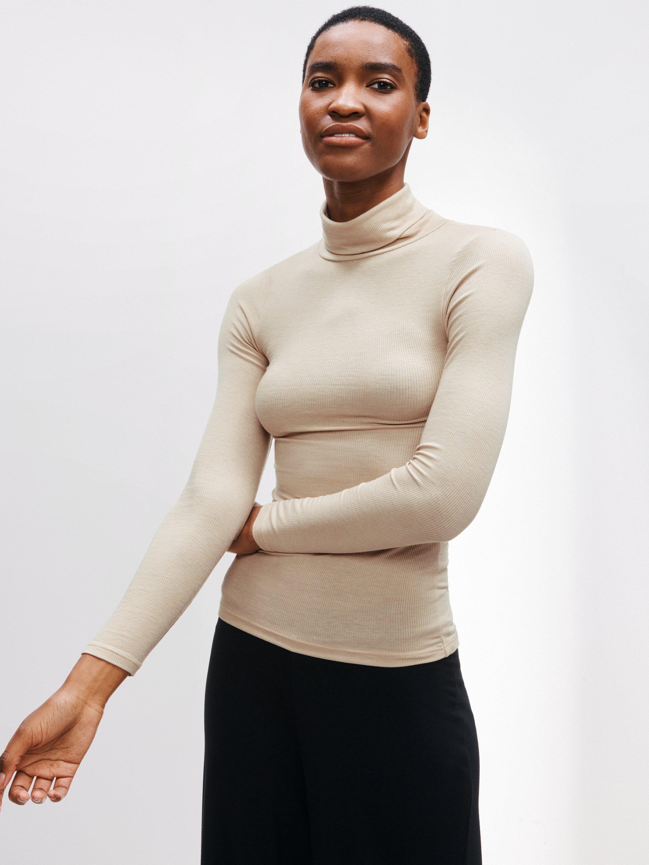 John Lewis Heat Generating Ribbed Roll Neck Thermal Top Cream 12 14