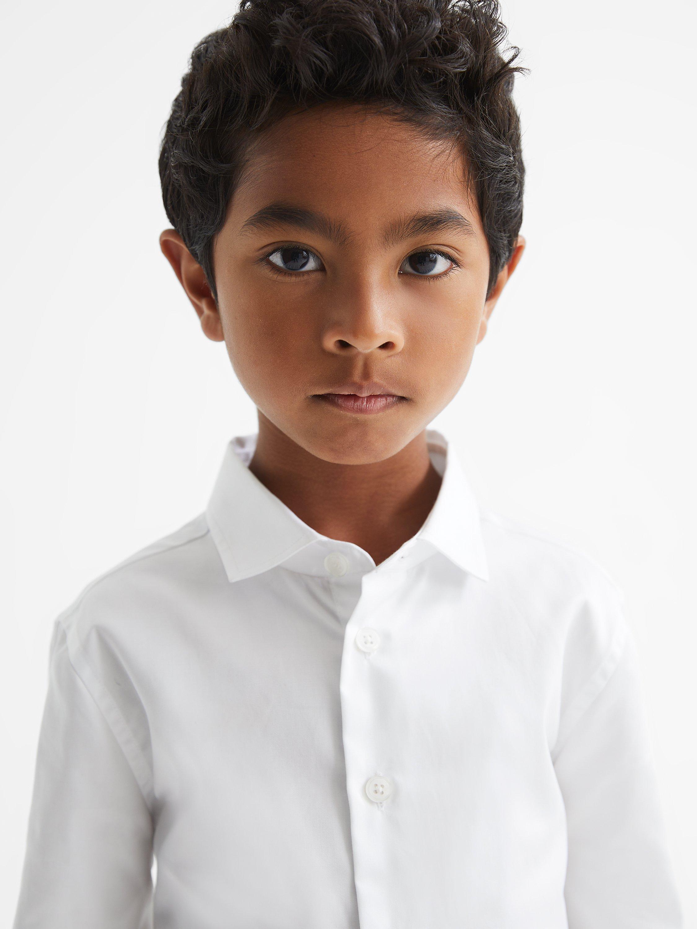 Product image 1 of 6, which shows Reiss Kids' Remote Cotton Poplin Shirt, White, 4-5 years