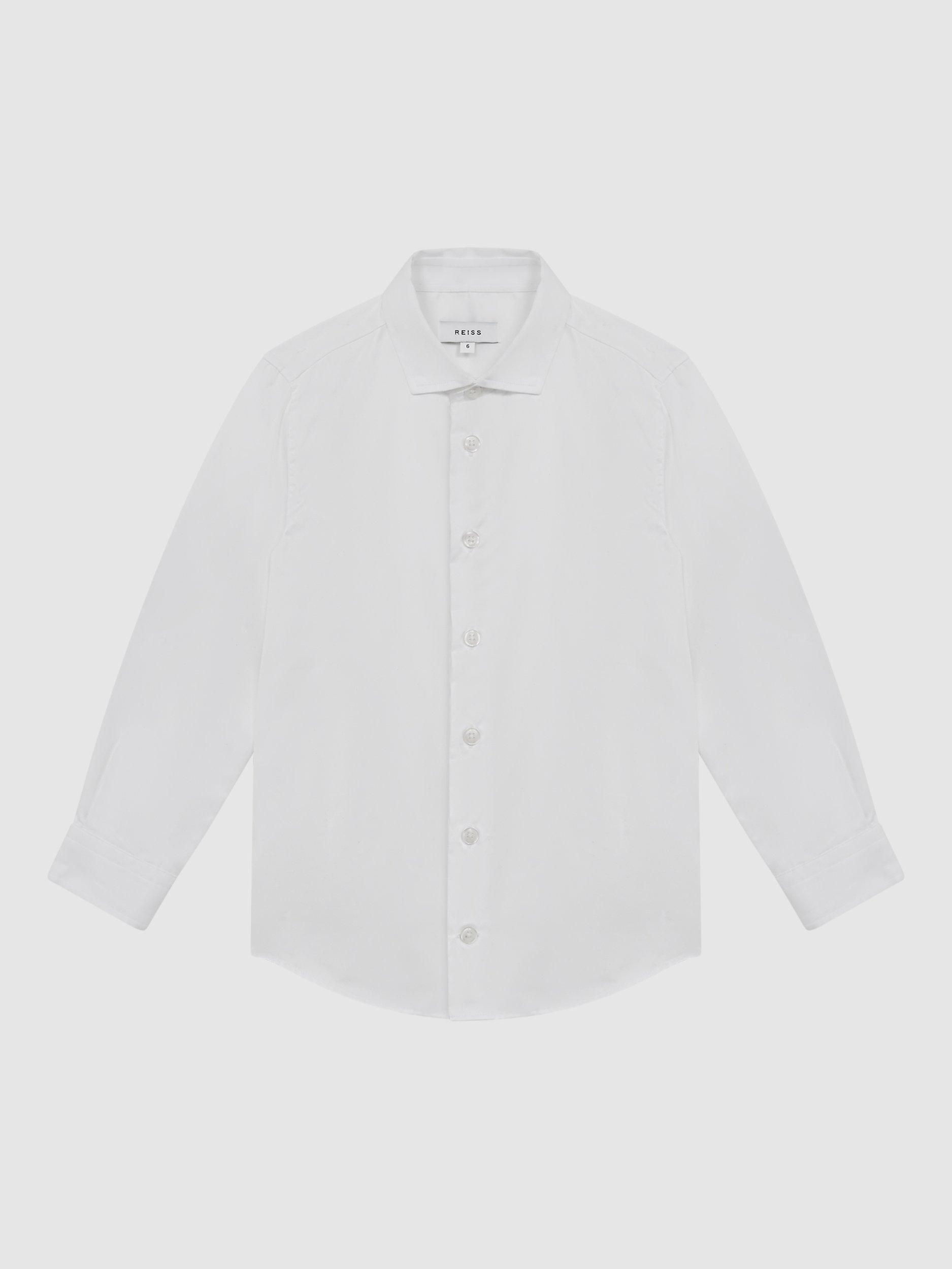 Product image 4 of 6, which shows Reiss Kids' Remote Cotton Poplin Shirt, White, 4-5 years
