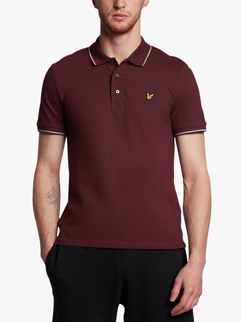 Product image 1 of 5, which shows Lyle & Scott Short Sleeve Tipped Polo Shirt, W537 Burgundy/Marl, XS