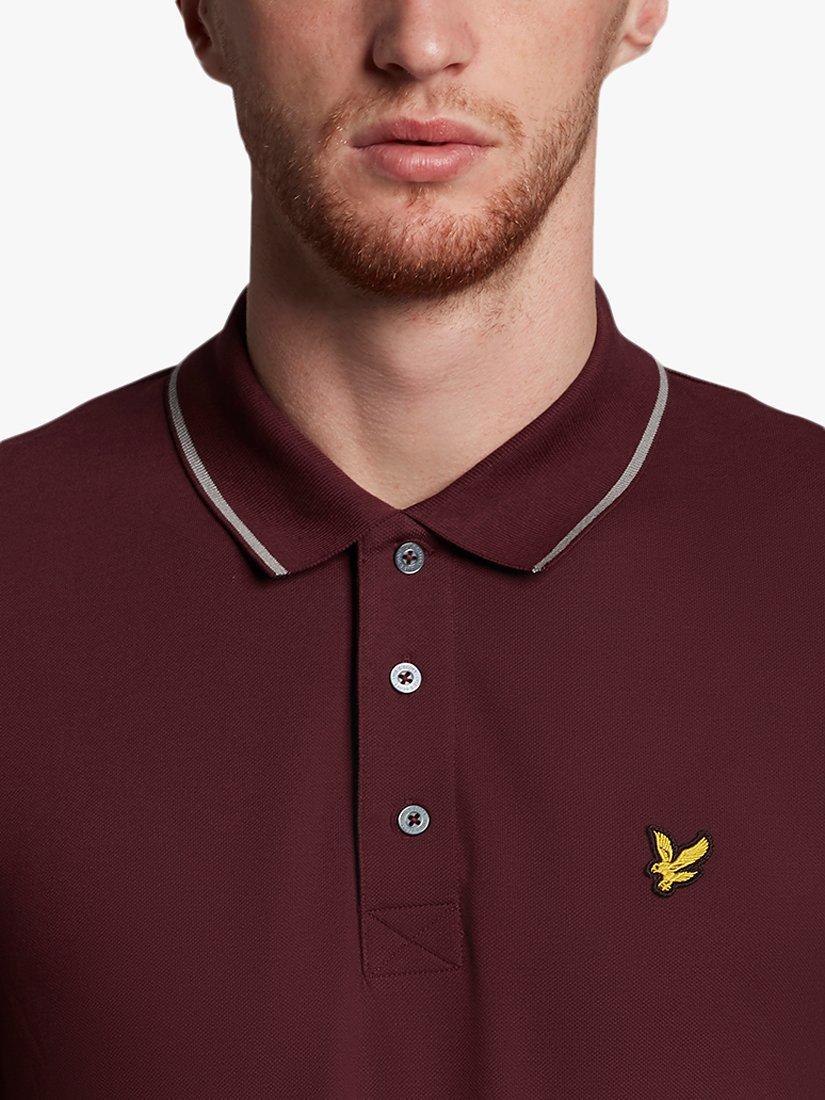 Product image 4 of 5, which shows Lyle & Scott Short Sleeve Tipped Polo Shirt, W537 Burgundy/Marl, XS