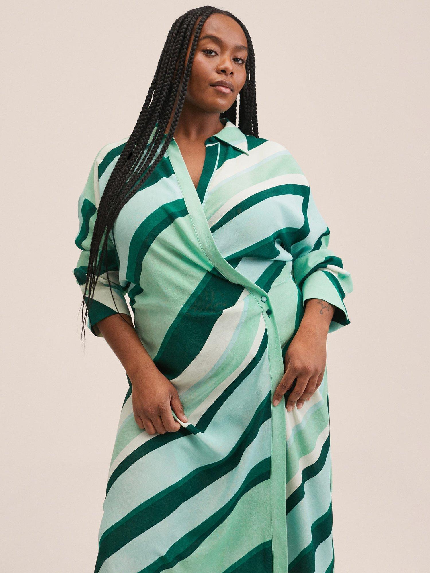 Mango Stripe Wrap Midi Dress, Green