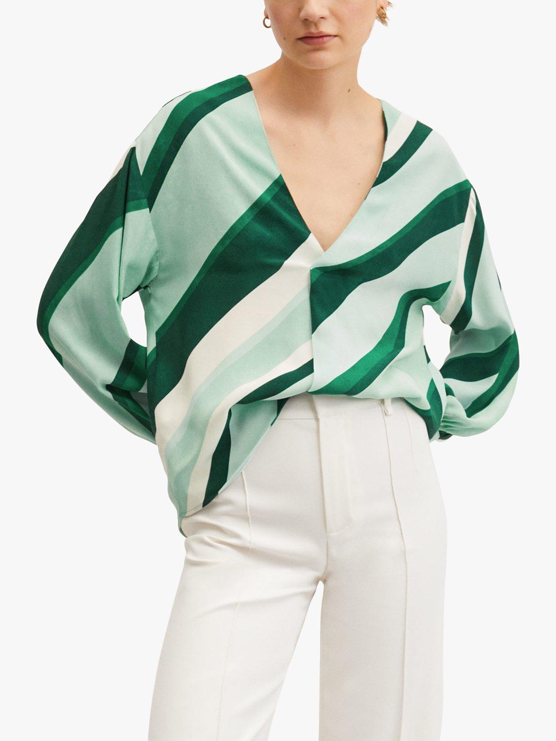 Mango Bio Stripe Print Blouse, Green, 6