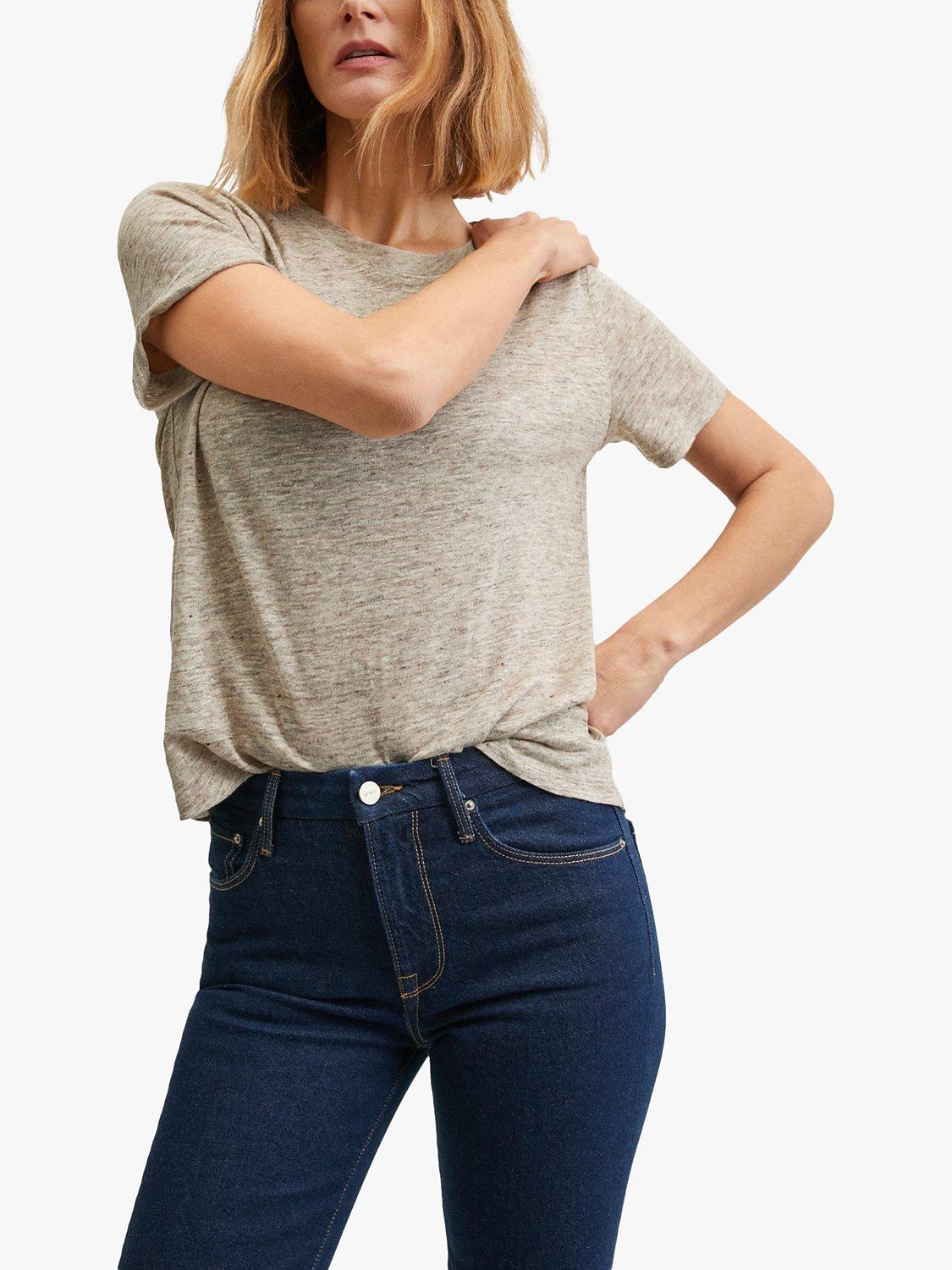 Mango Lisino Linen T-Shirt, Pastel Grey