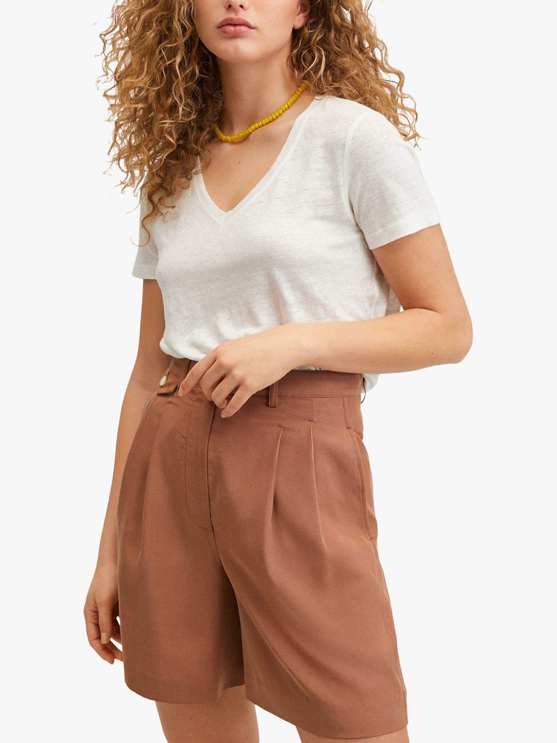 Product image 1 of 6, which shows Mango Linito Linen V-Neck T-Shirt, Natural White, XXXL