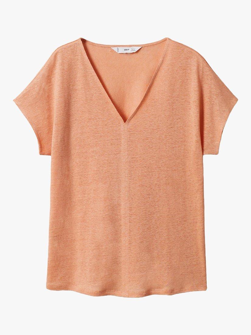 Product image 3 of 7, which shows Mango Linen V-Neck T-Shirt, Orange, XXXXXXL
