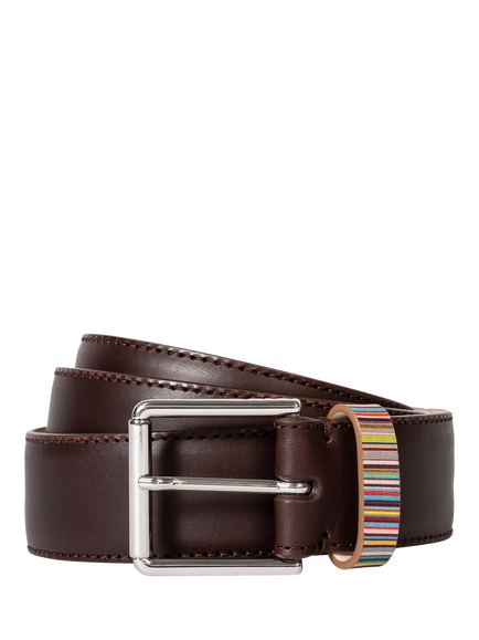 Paul Smith Multicoloured Stripe Leather Belt, Brown