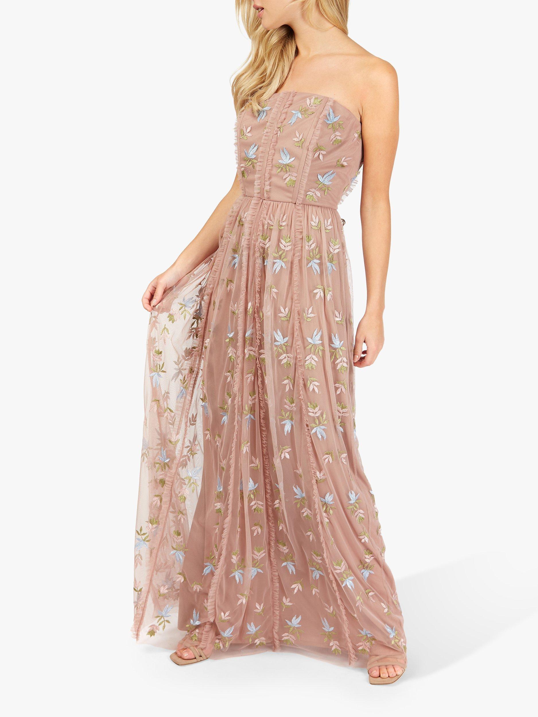 Little Mistress Embroidered Floral Bandeau Maxi Dress, Purple