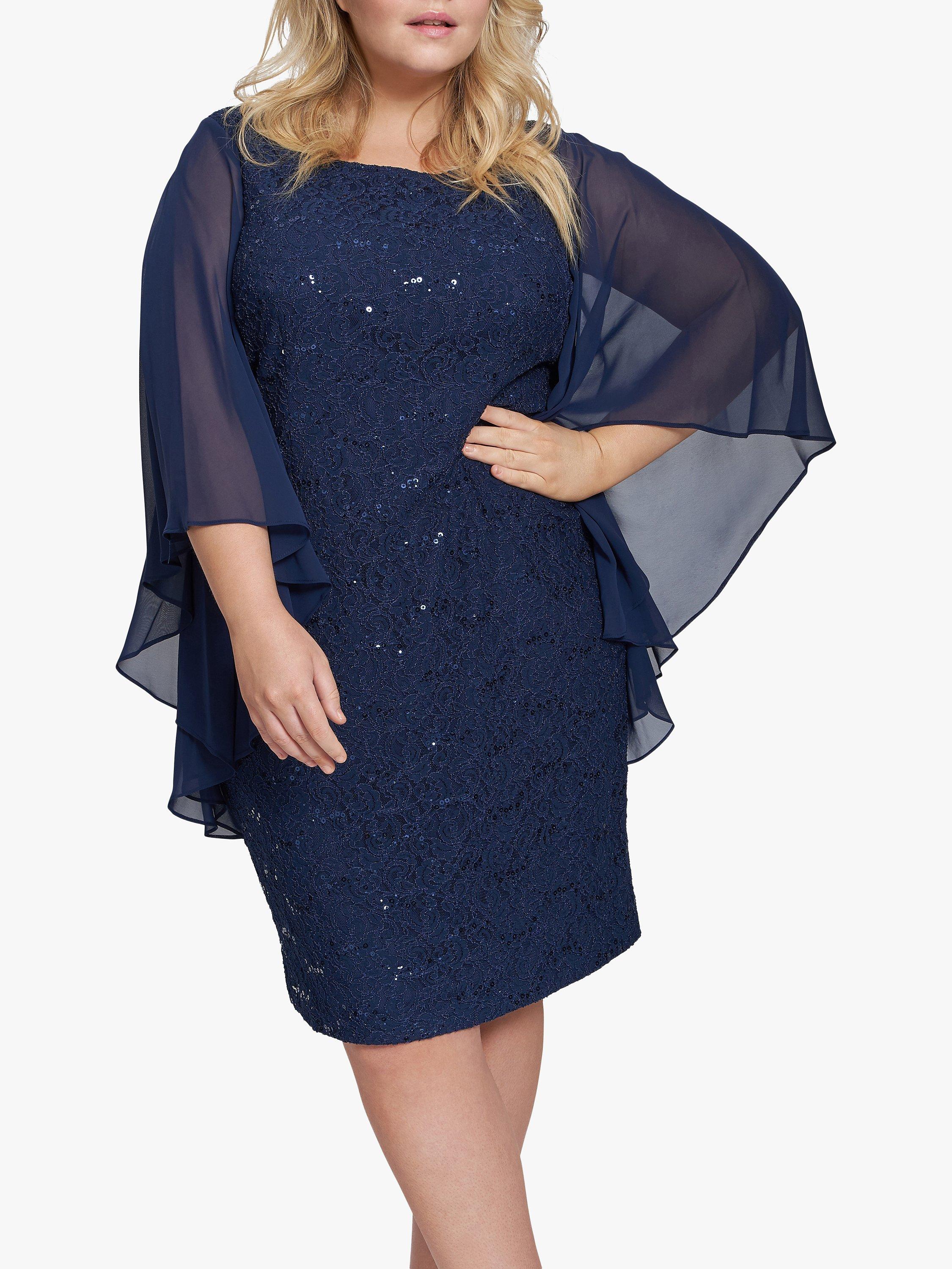 Gina Bacconi Plus Size Passion Sequin Lace Shift Dress Spring Navy